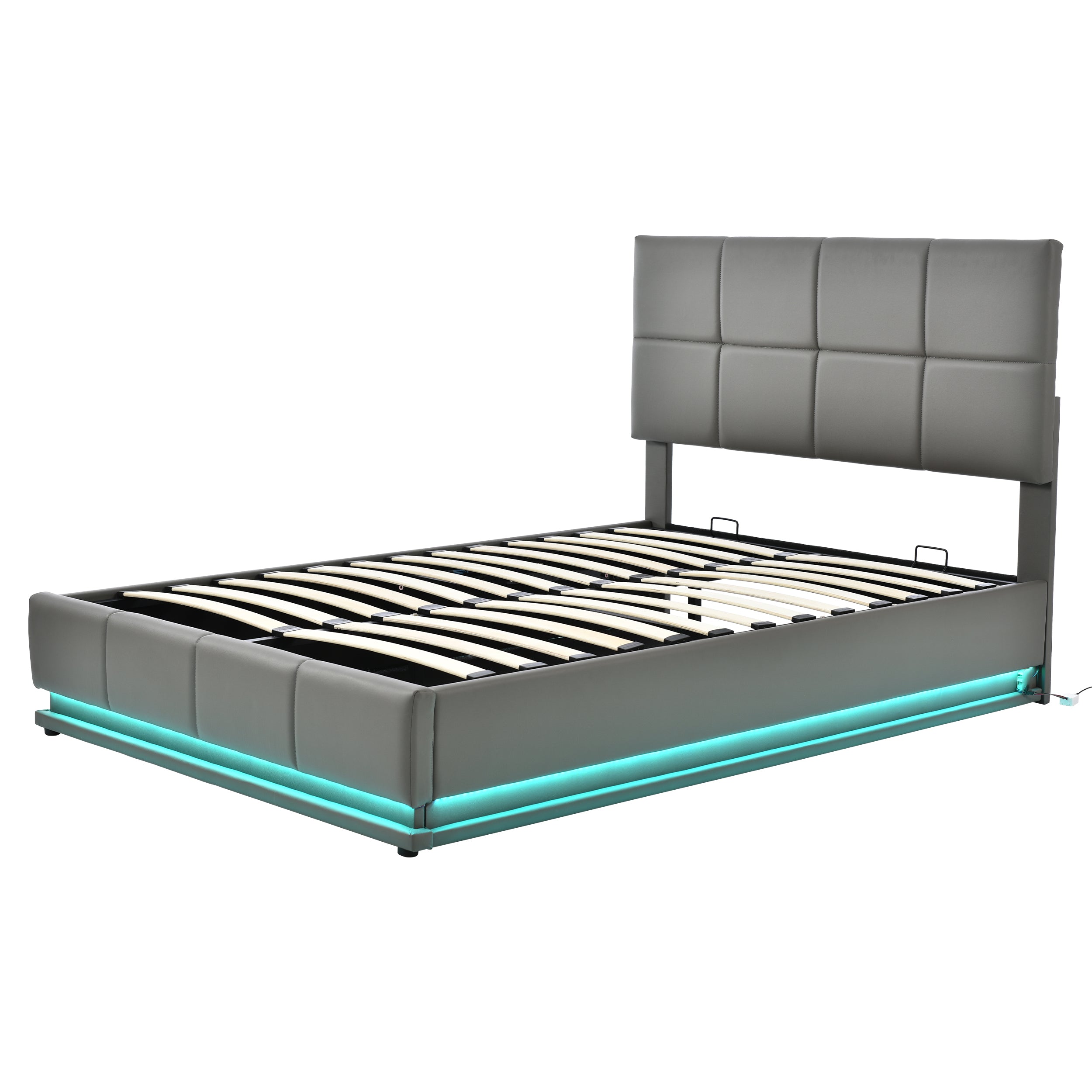 Logidon upholstered bed 140x200 gray with LED lighting bed storage space