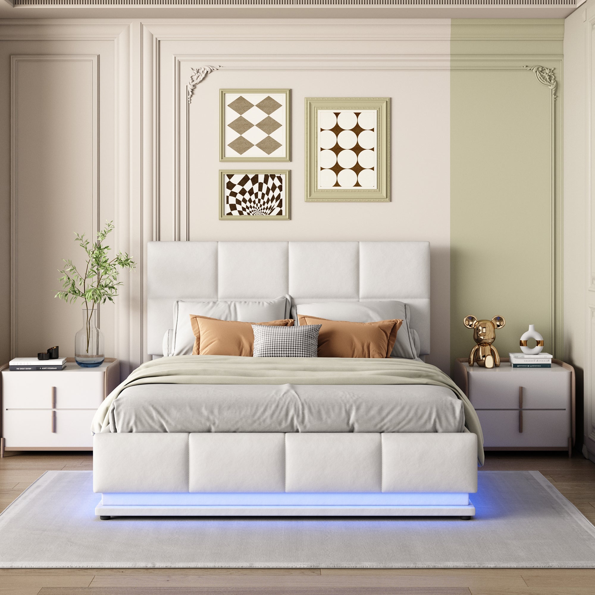 Logidon gestoffeerd bed 140x200 cm wit met LED-verlichting en bedstee