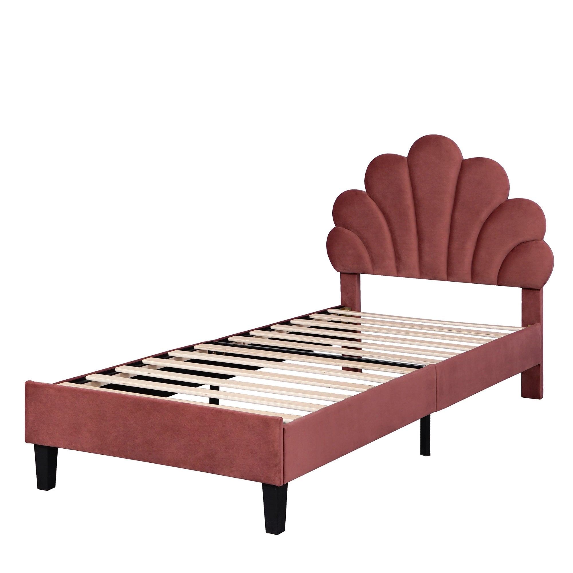 Logidon gestoffeerd bed 90x200 bonenrood fluwelen hoofdeinde bloemvorm