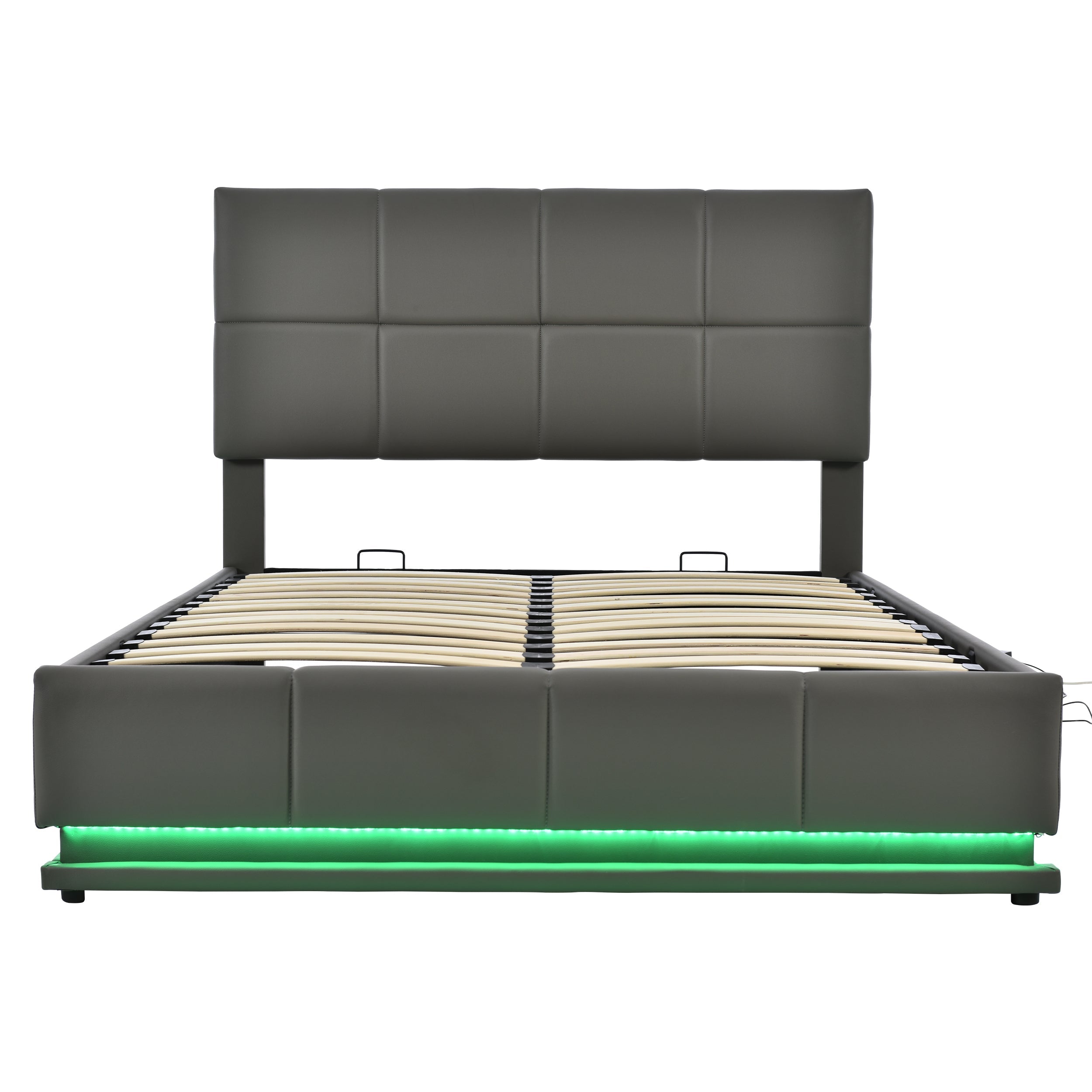 Logidon upholstered bed 140x200 gray with LED lighting bed storage space