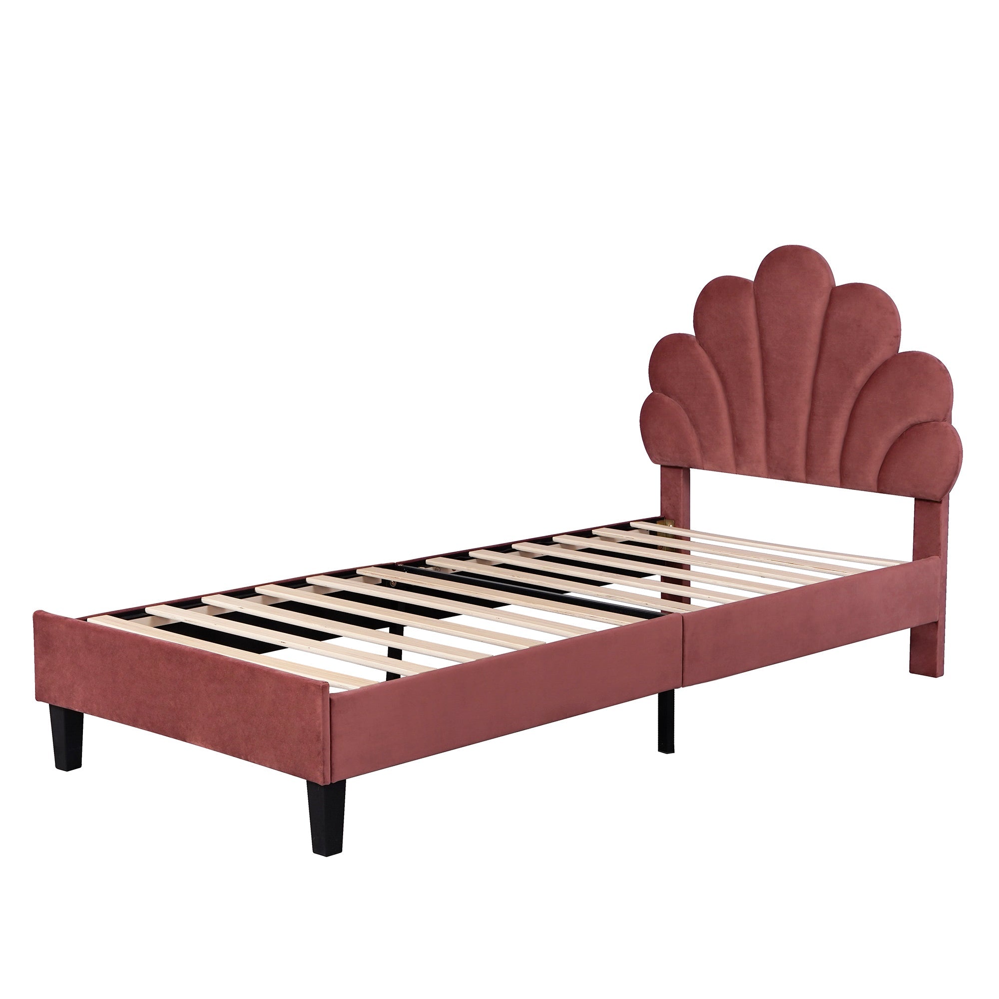 Logidon gestoffeerd bed 90x200 bonenrood fluwelen hoofdeinde bloemvorm