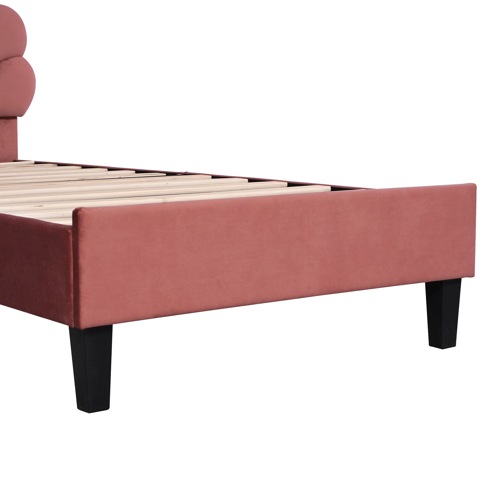 Logidon gestoffeerd bed 90x200 bonenrood fluwelen hoofdeinde bloemvorm