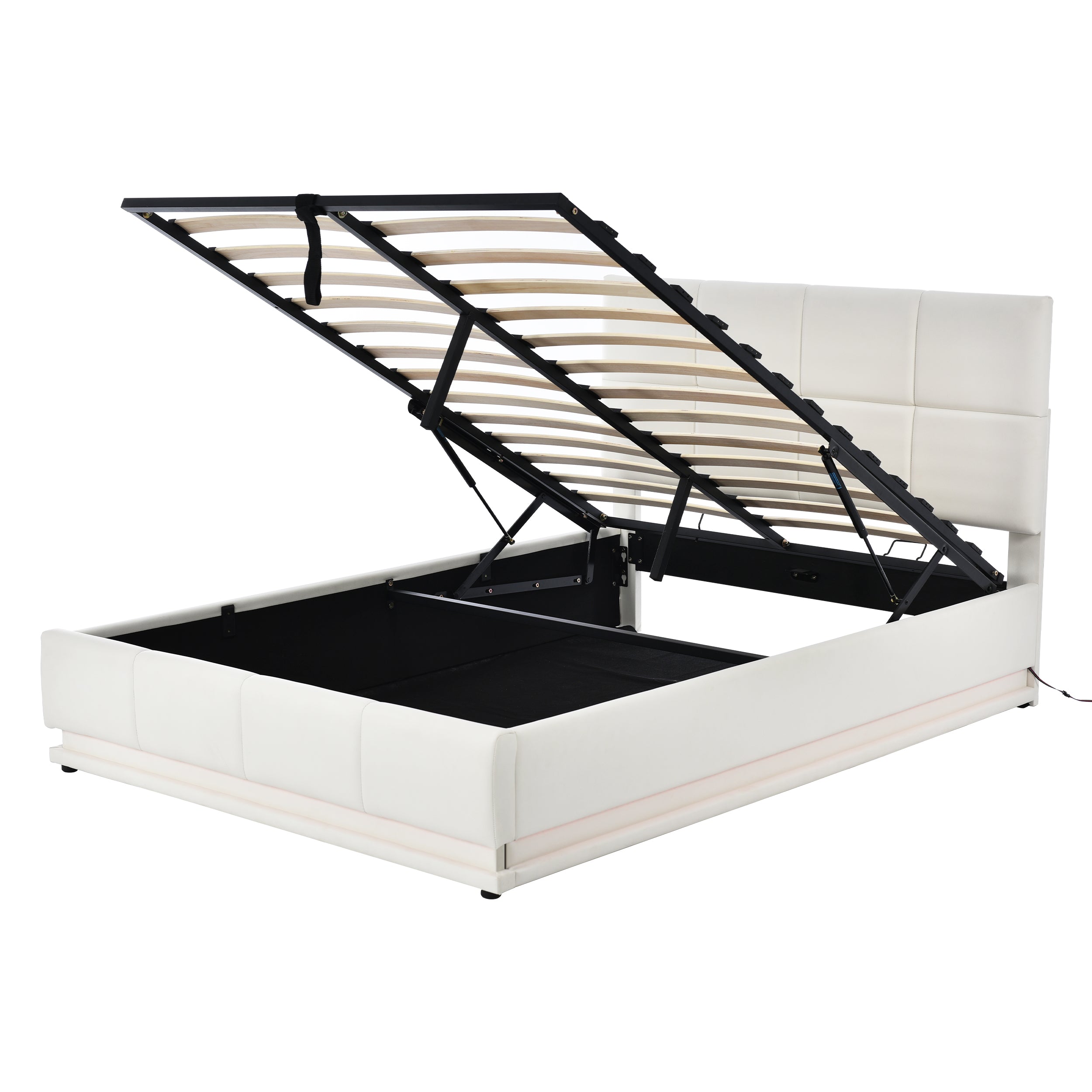 Logidon gestoffeerd bed 140x200 cm wit met LED-verlichting en bedstee