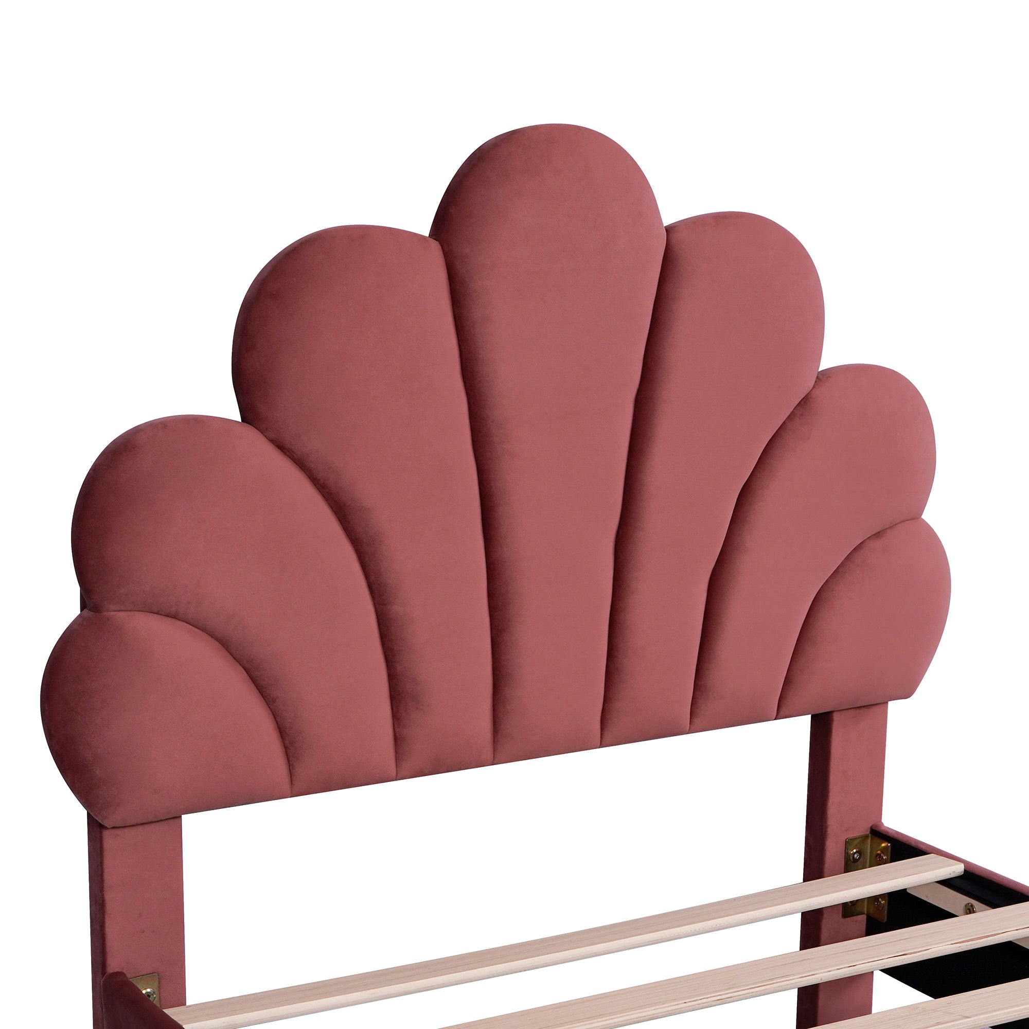 Logidon gestoffeerd bed 90x200 bonenrood fluwelen hoofdeinde bloemvorm