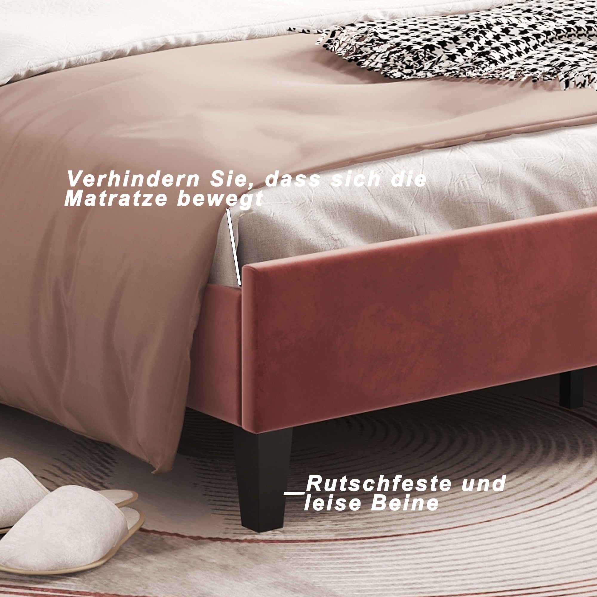 Logidon gestoffeerd bed 90x200 bonenrood fluwelen hoofdeinde bloemvorm