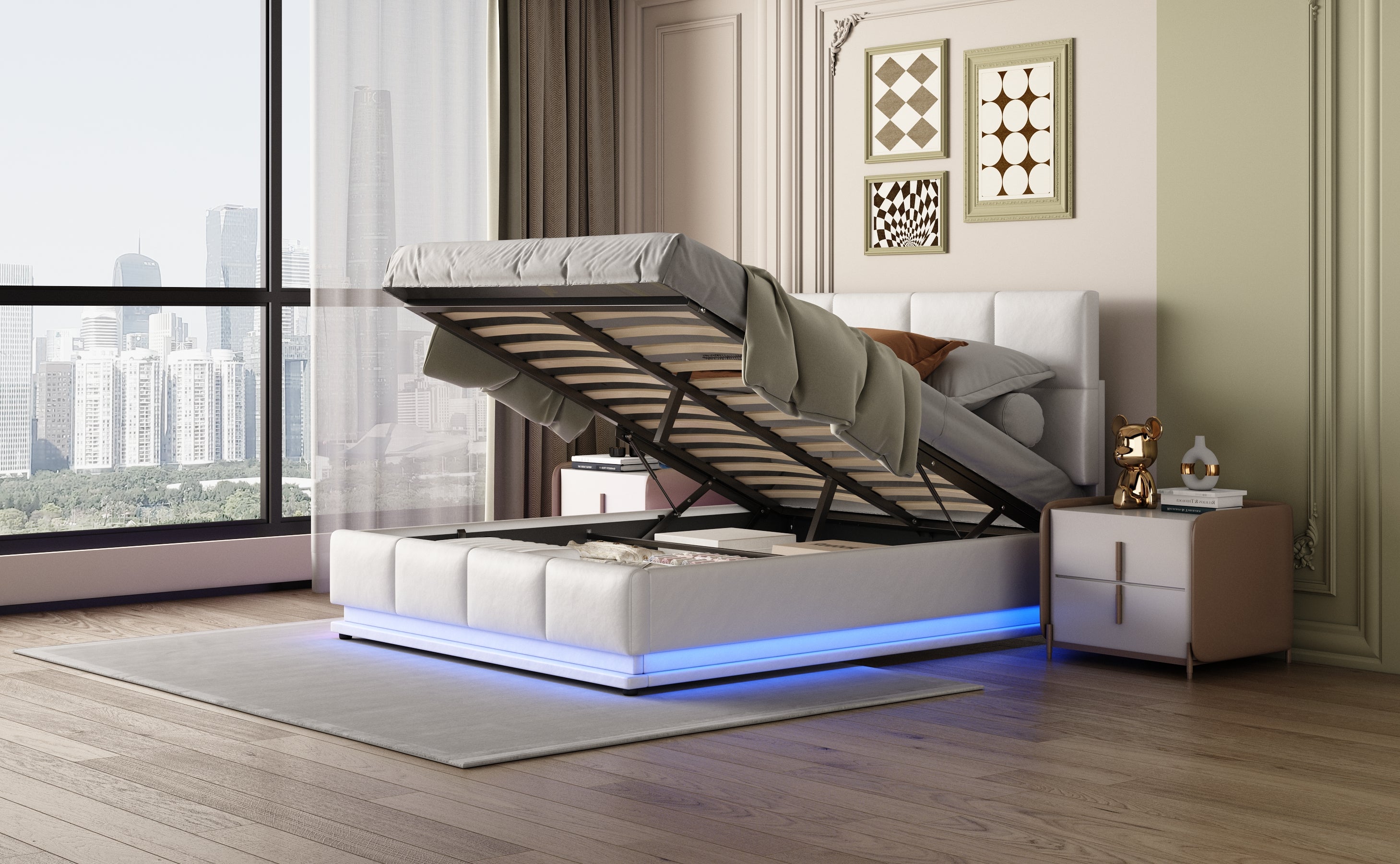 Logidon gestoffeerd bed 140x200 cm wit met LED-verlichting en bedstee