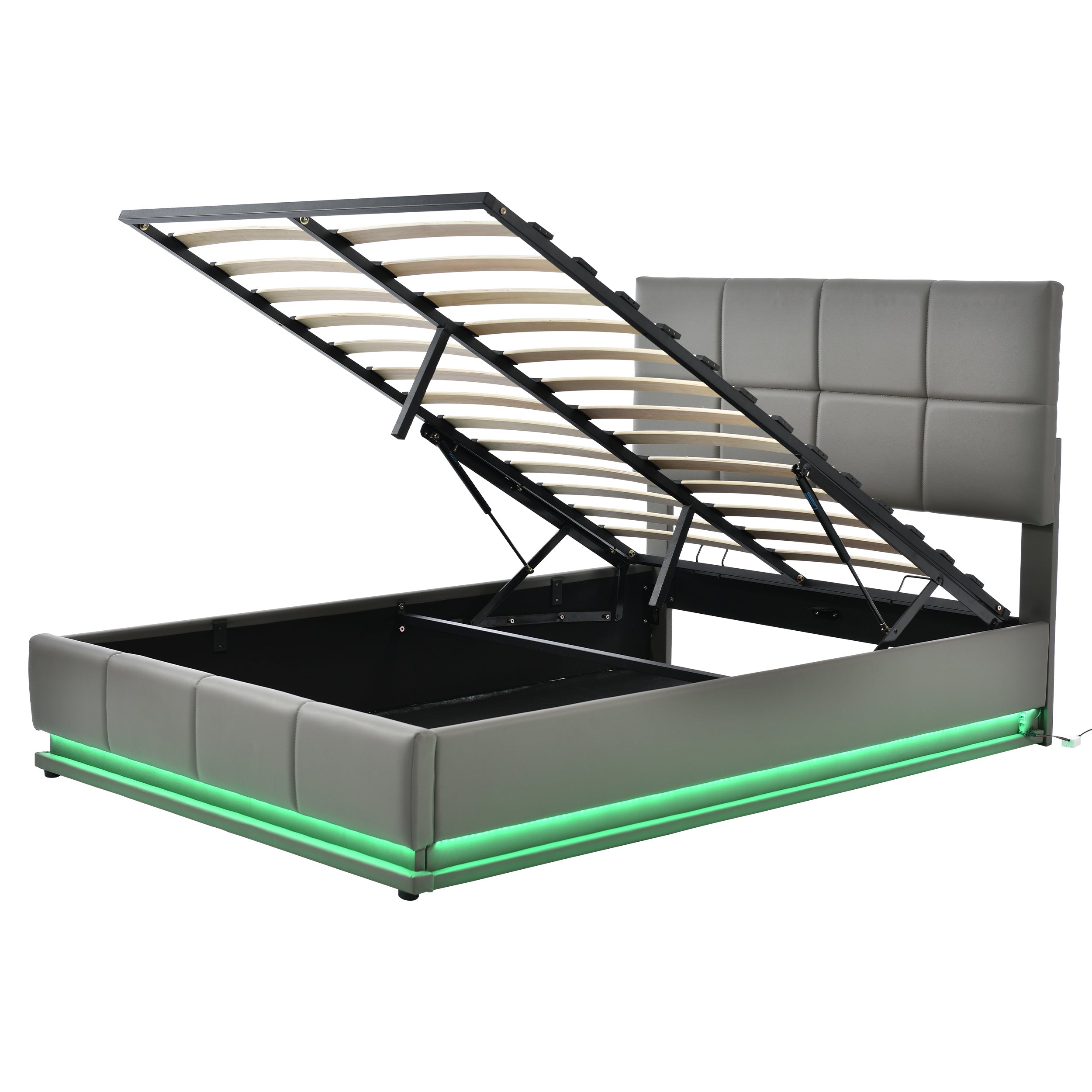 Logidon upholstered bed 140x200 gray with LED lighting bed storage space