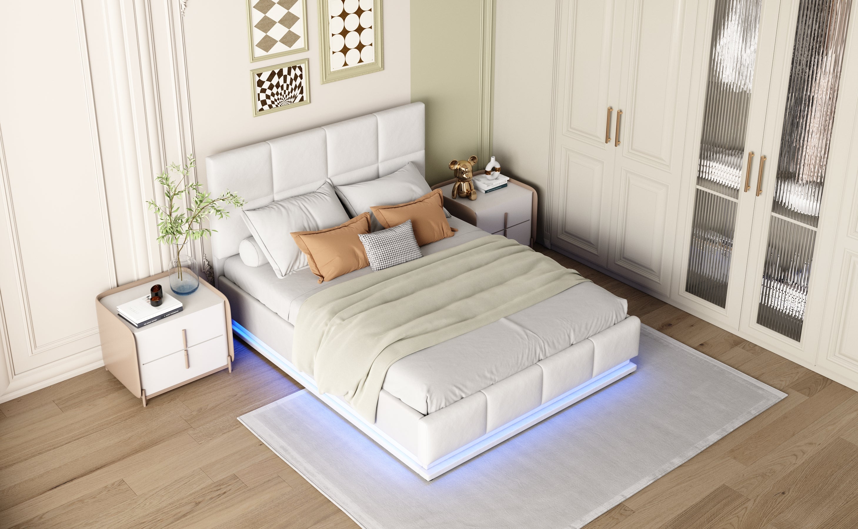 Logidon gestoffeerd bed 140x200 cm wit met LED-verlichting en bedstee