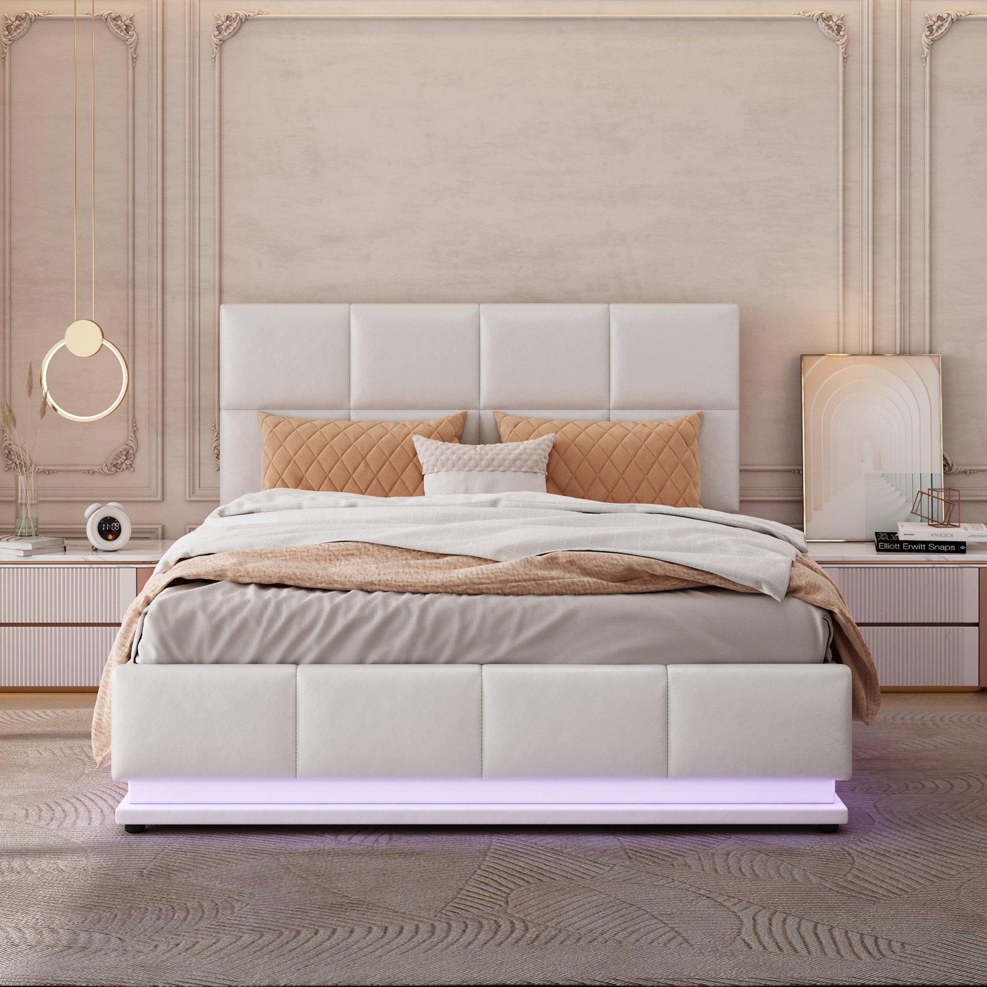 Logidon gestoffeerd bed 140x200 cm wit met LED-verlichting en bedstee