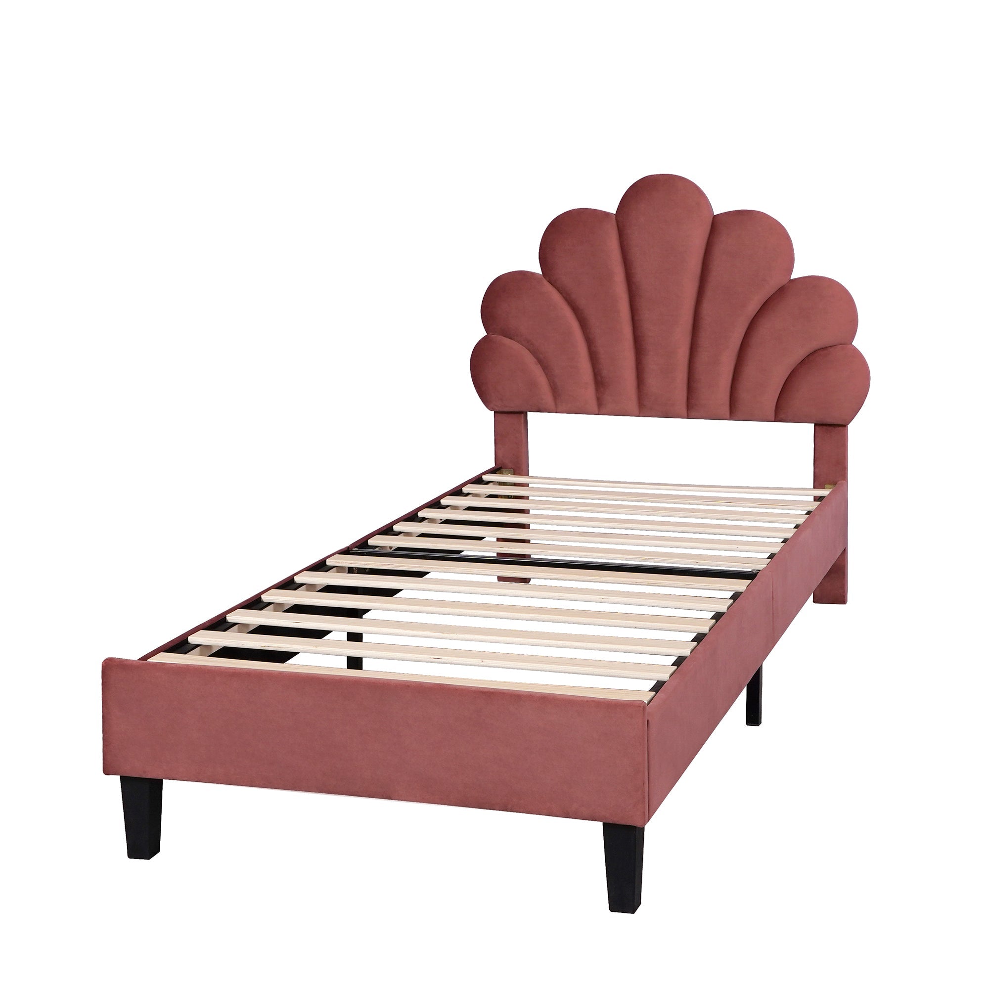 Logidon gestoffeerd bed 90x200 bonenrood fluwelen hoofdeinde bloemvorm