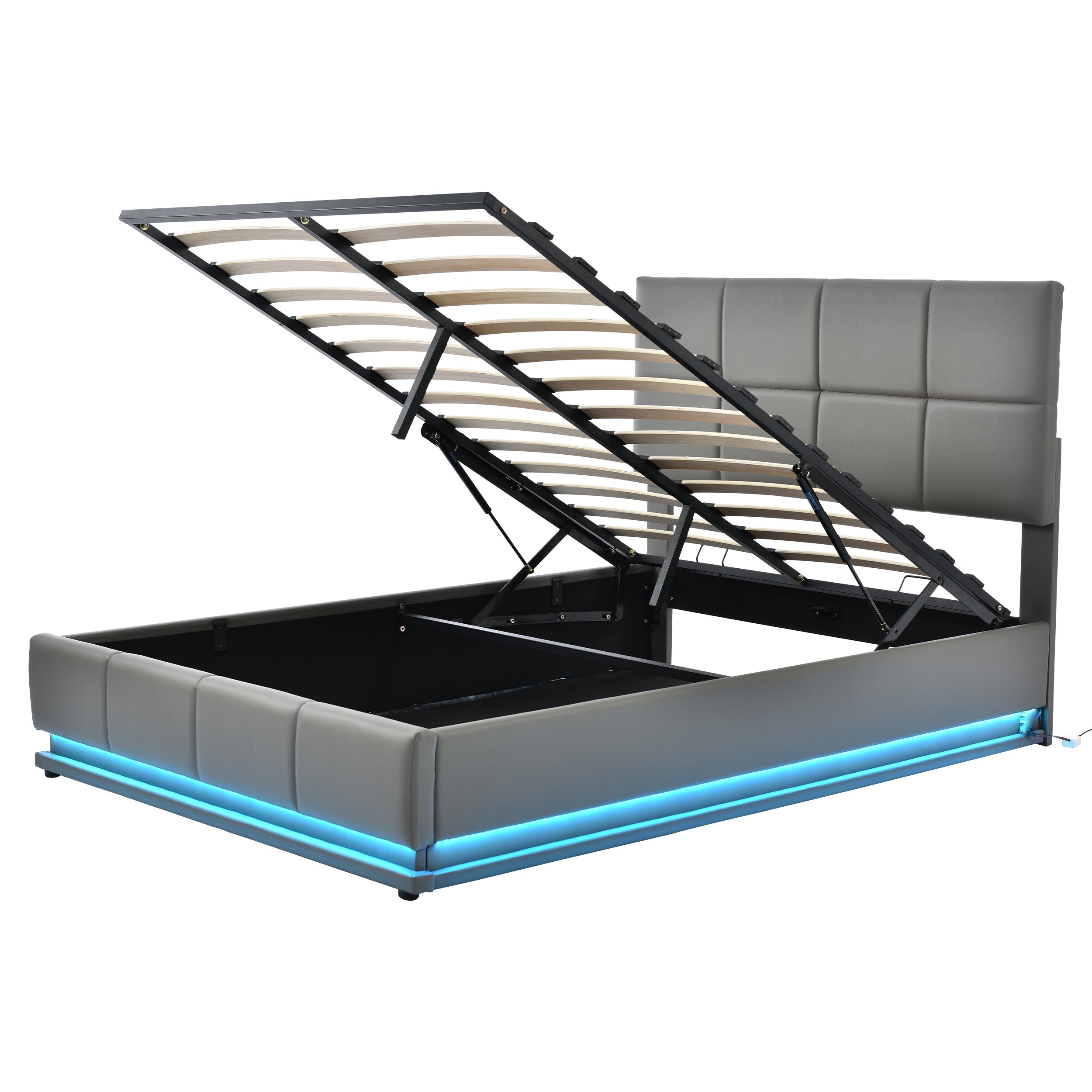 Logidon upholstered bed 140x200 gray with LED lighting bed storage space