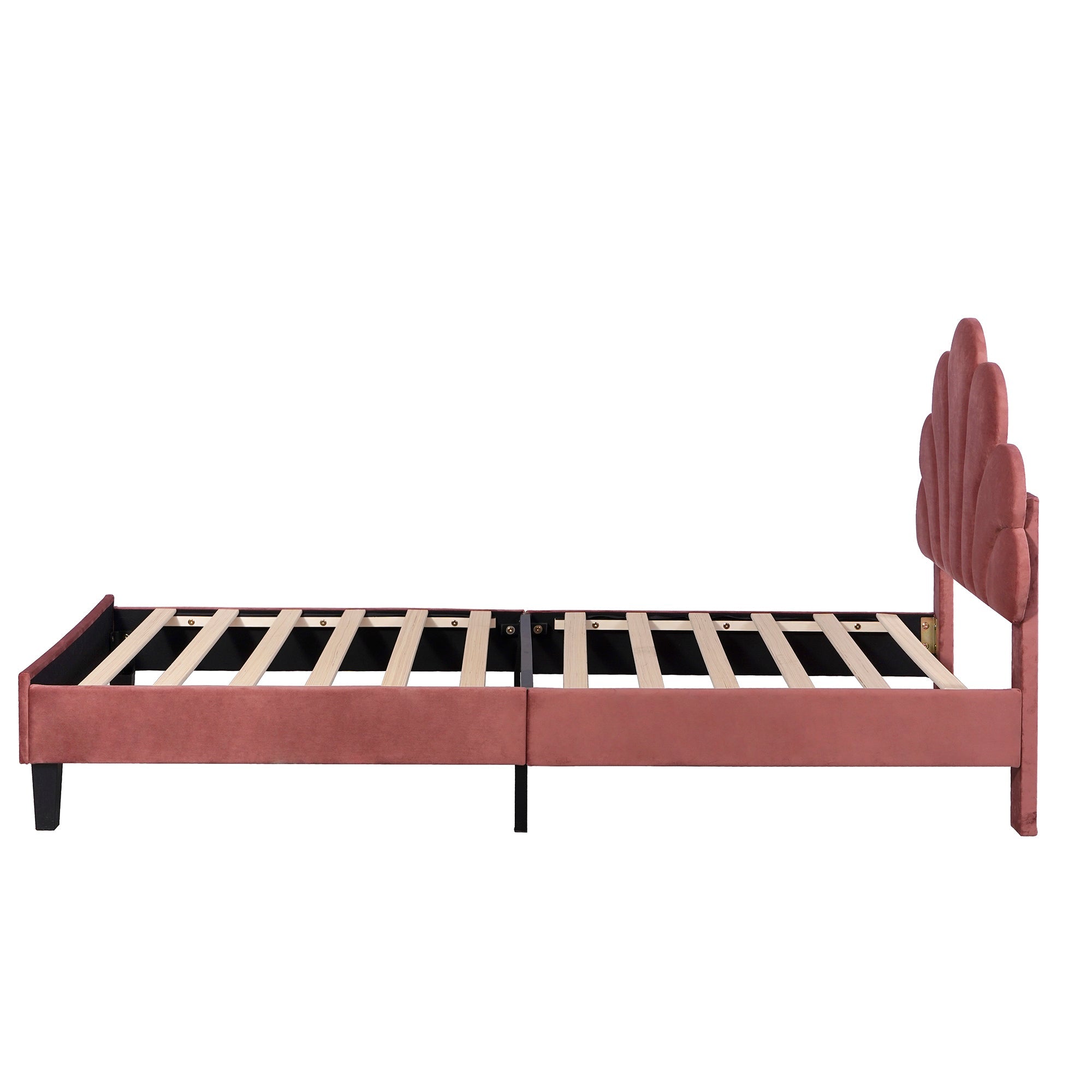 Logidon gestoffeerd bed 90x200 bonenrood fluwelen hoofdeinde bloemvorm
