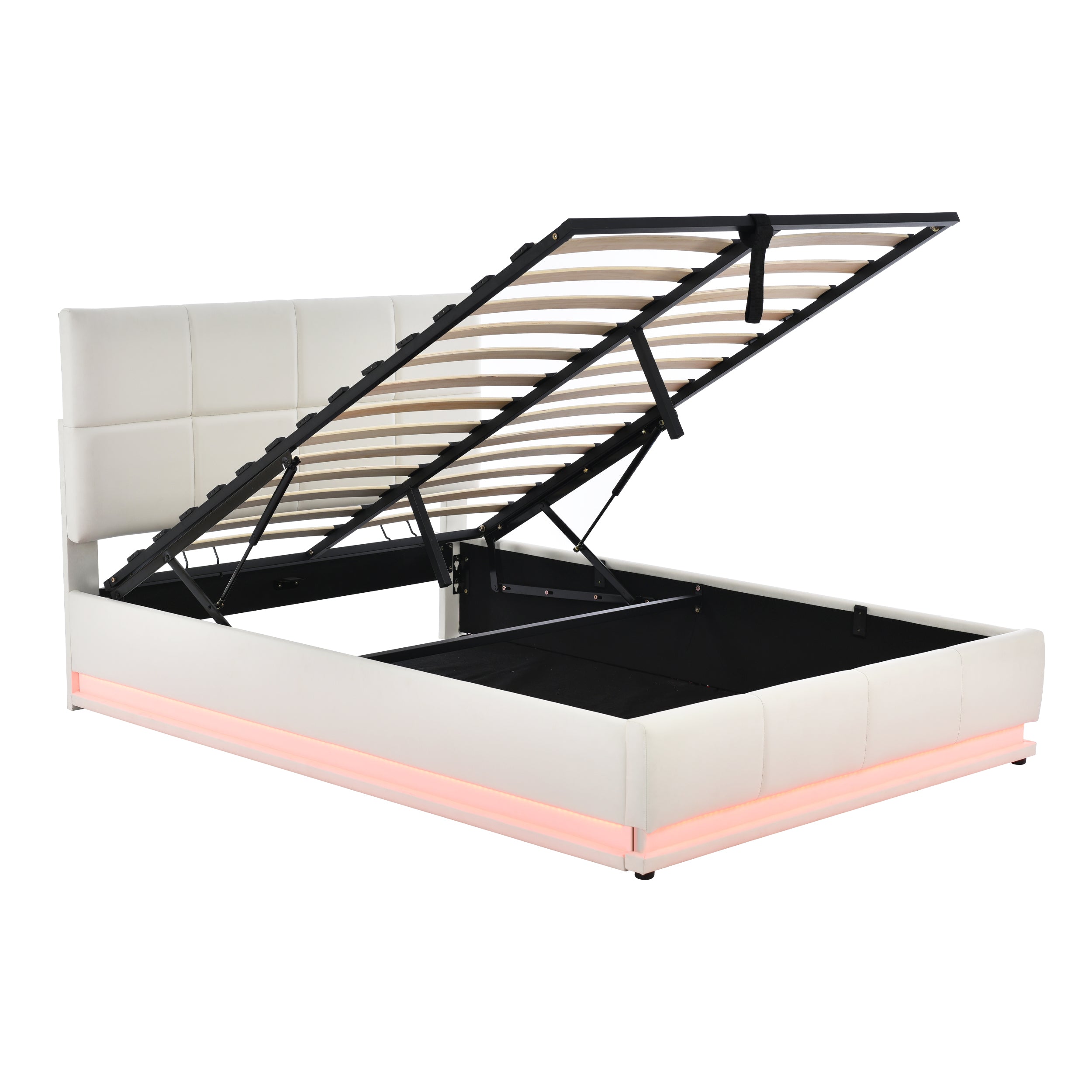 Logidon gestoffeerd bed 140x200 cm wit met LED-verlichting en bedstee
