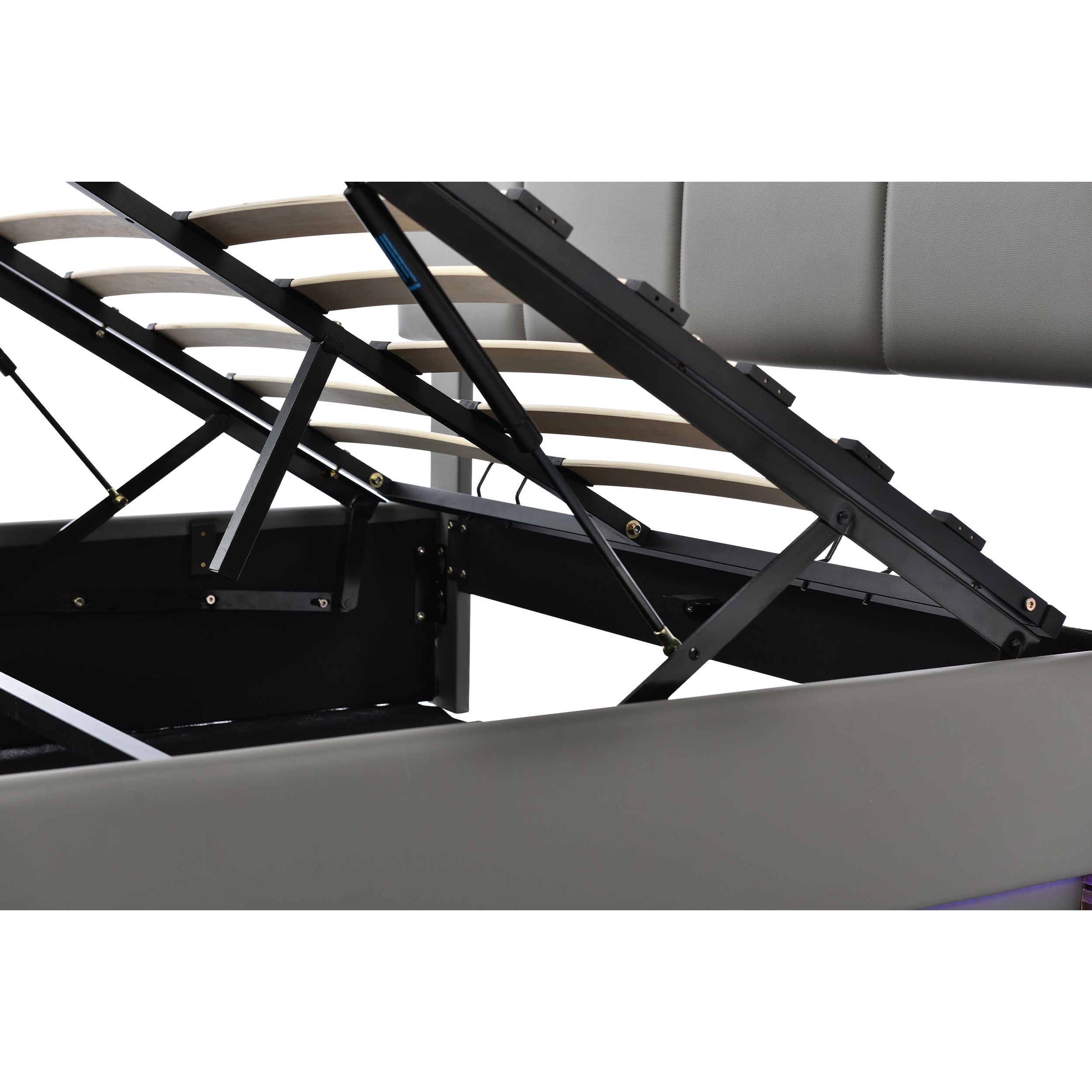 Logidon upholstered bed 140x200 gray with LED lighting bed storage space