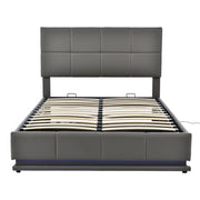 Logidon upholstered bed 140x200 gray with LED lighting bed storage space