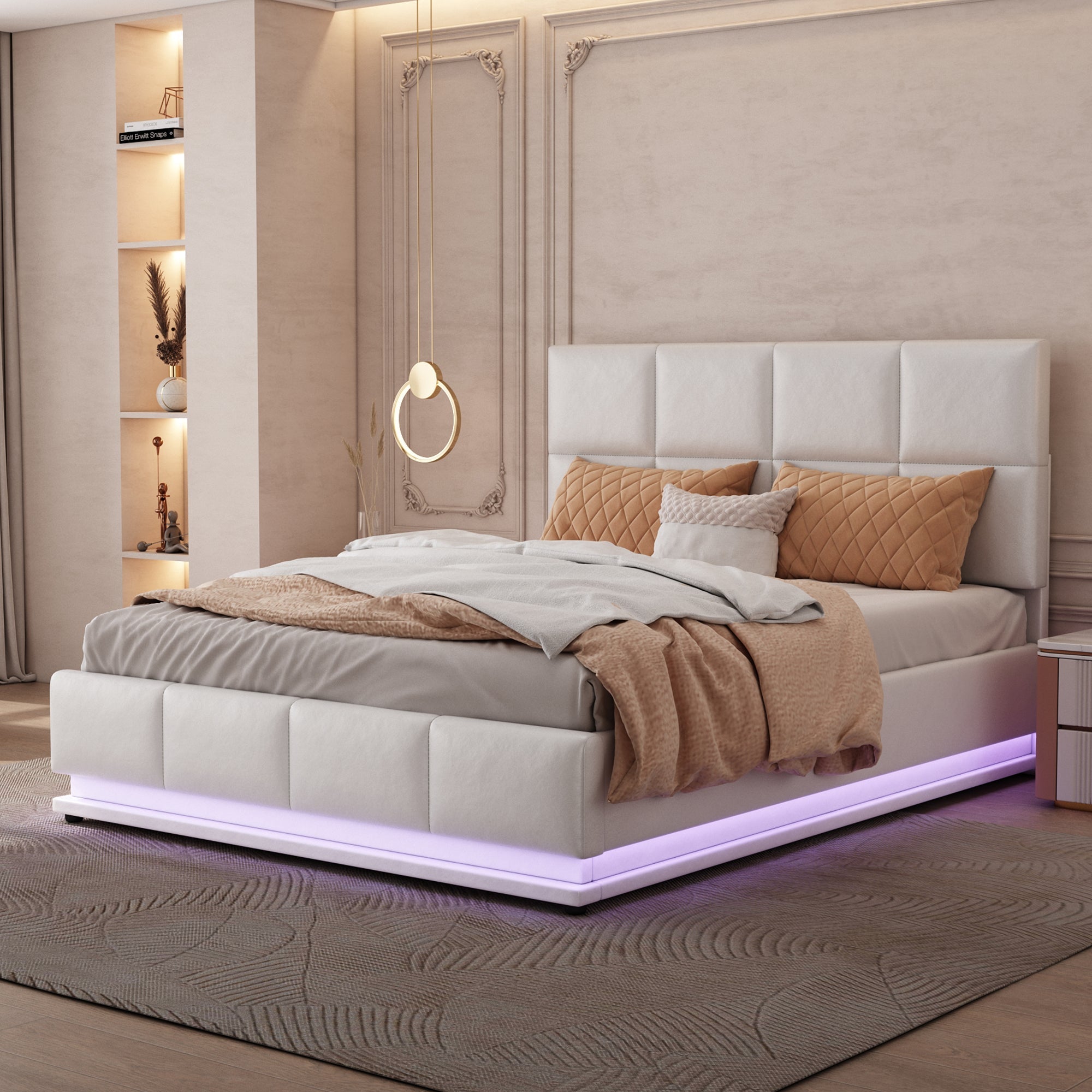 Logidon gestoffeerd bed 140x200 cm wit met LED-verlichting en bedstee