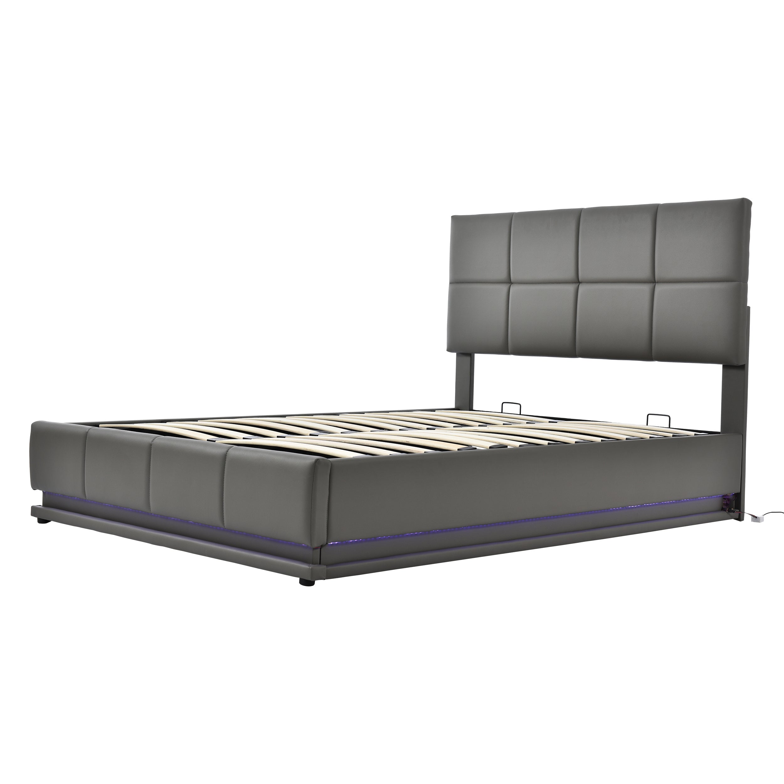 Logidon upholstered bed 140x200 gray with LED lighting bed storage space