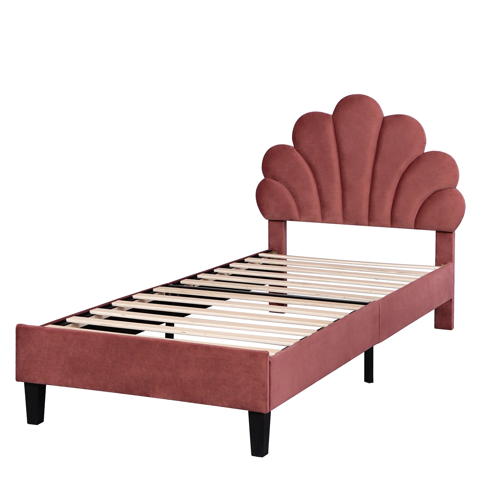 Logidon gestoffeerd bed 90x200 bonenrood fluwelen hoofdeinde bloemvorm