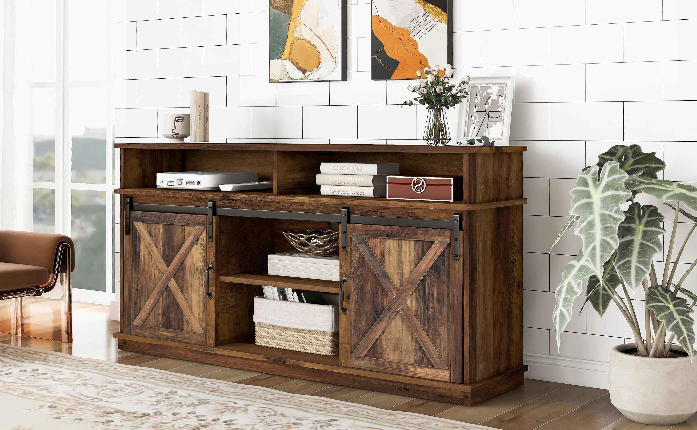 Logidon Large TV Cabinet Brown Adjustable Shelves 148x40x78 cm