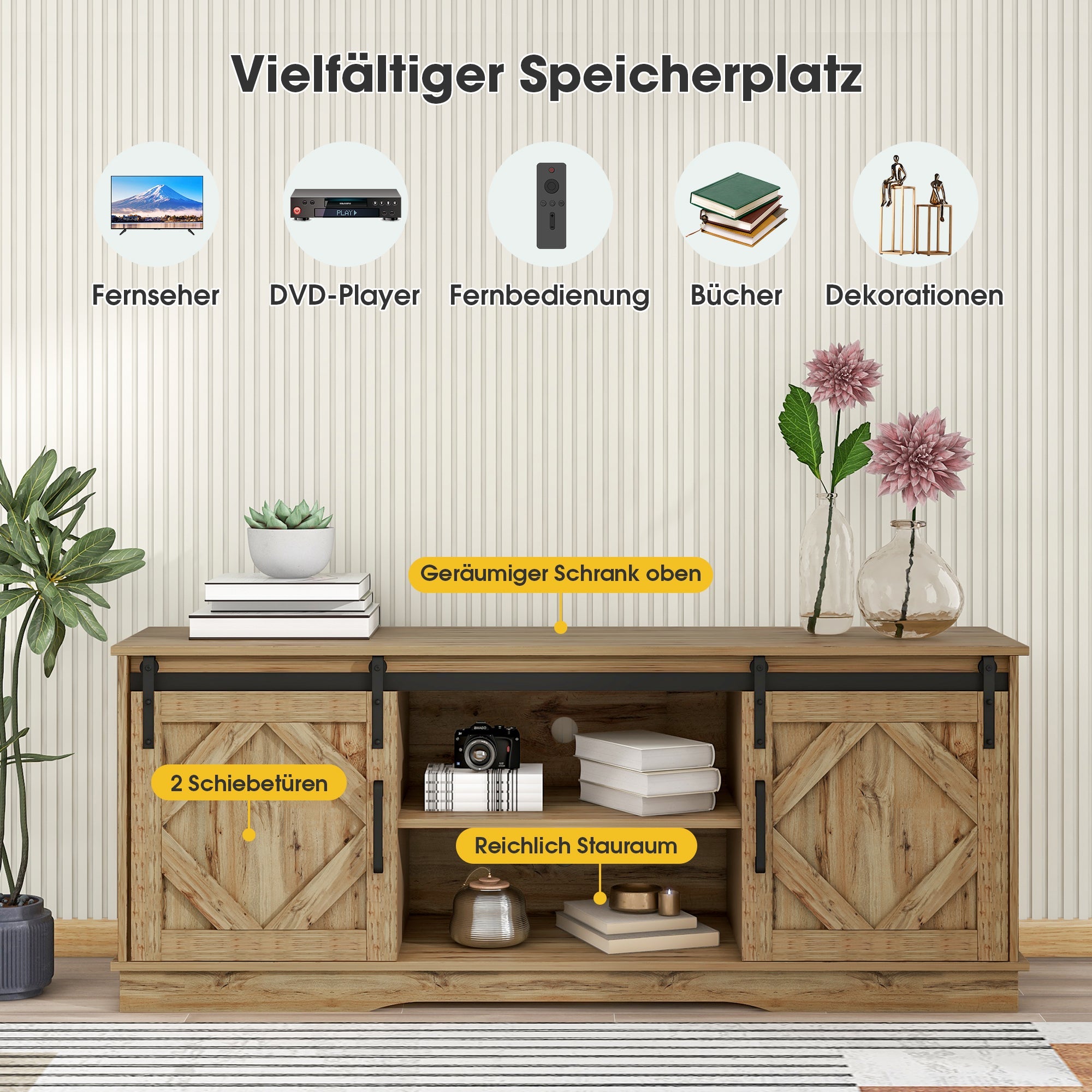 Logidon TV-meubel Groot Bruin 150 x 40 x 60 cm met 2 Schuifdeuren