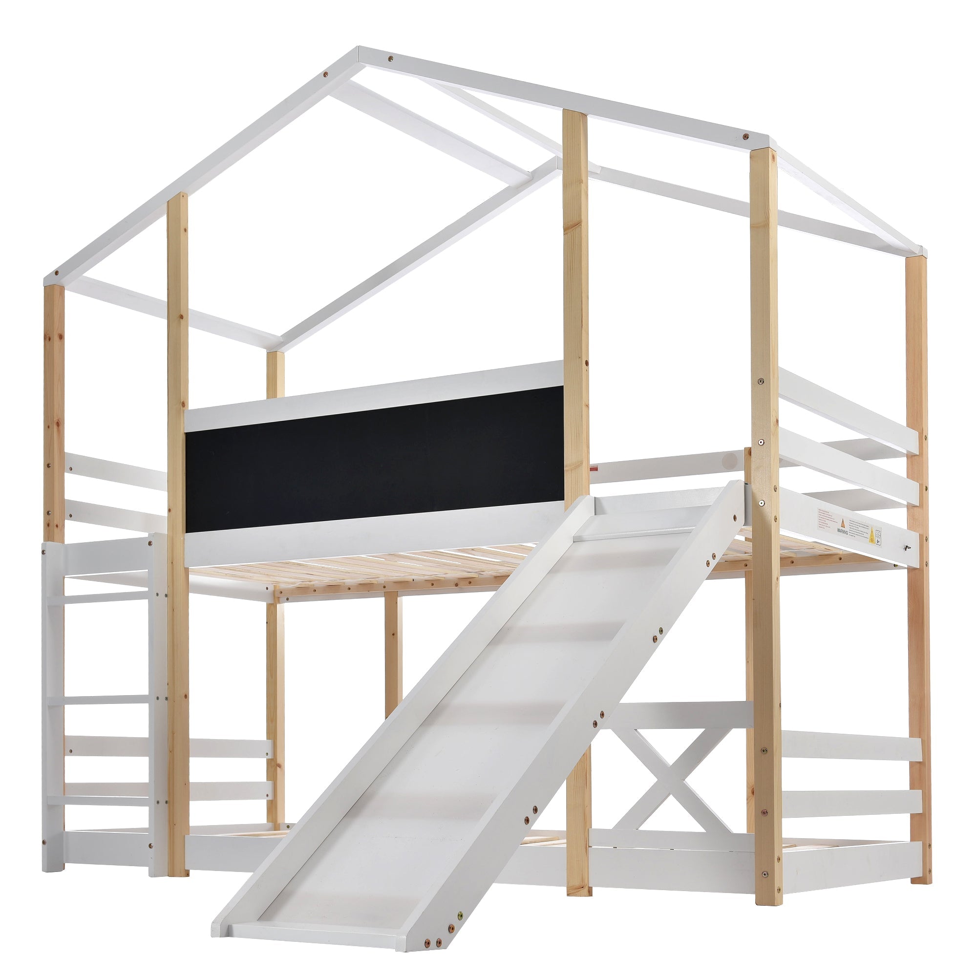 Logidon stapelbed 90x200cm met glijbaan en ladder witbruin