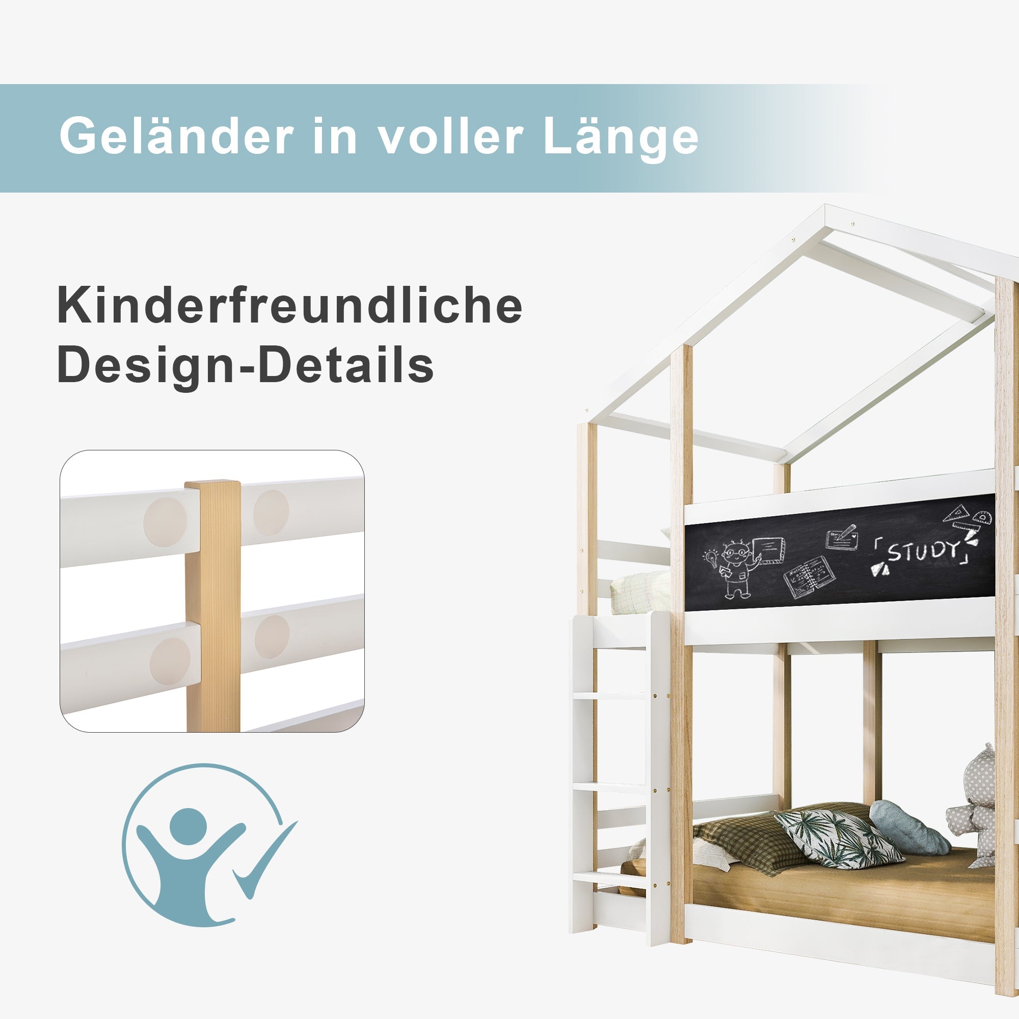 Logidon stapelbed 90x200cm met glijbaan en ladder witbruin