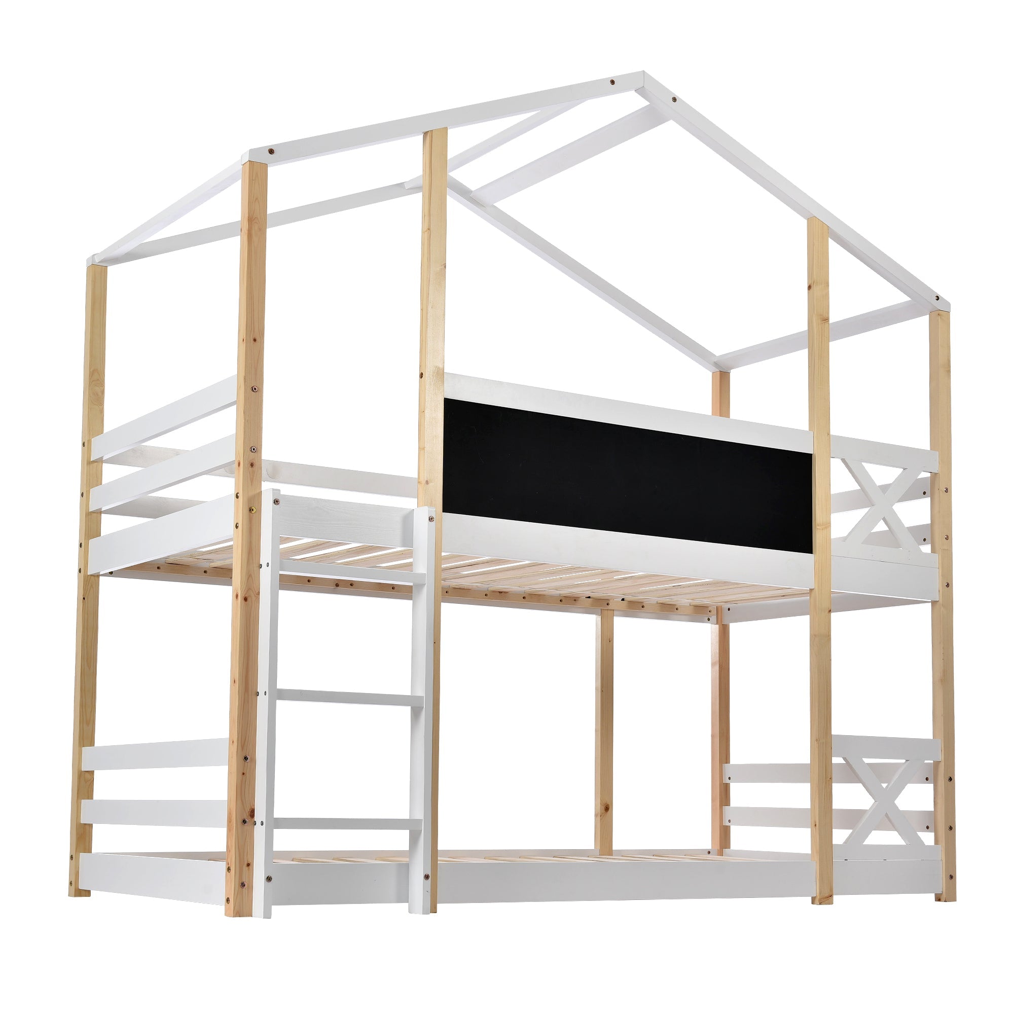 Logidon stapelbed 90x200cm met glijbaan en ladder witbruin