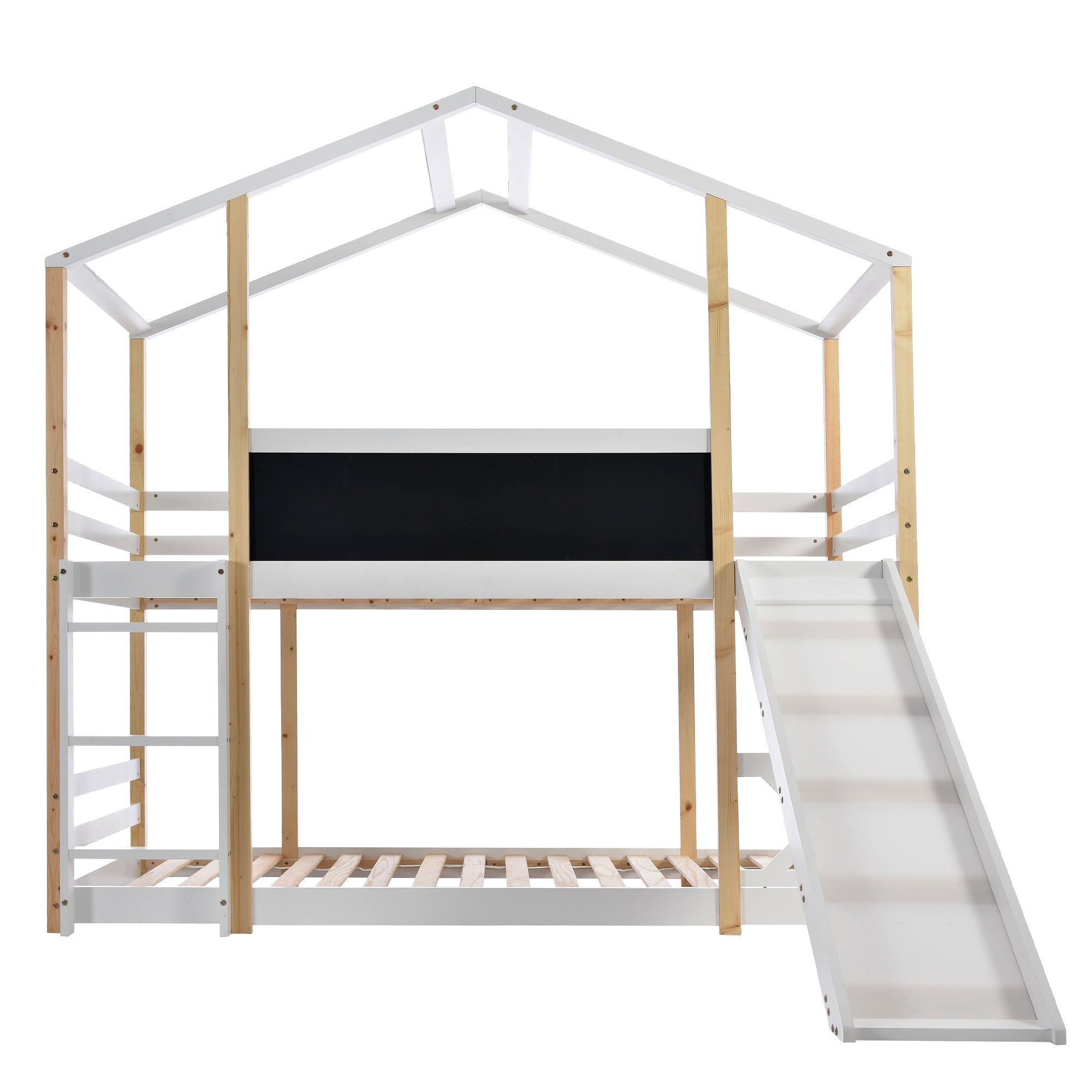 Logidon stapelbed 90x200cm met glijbaan en ladder witbruin