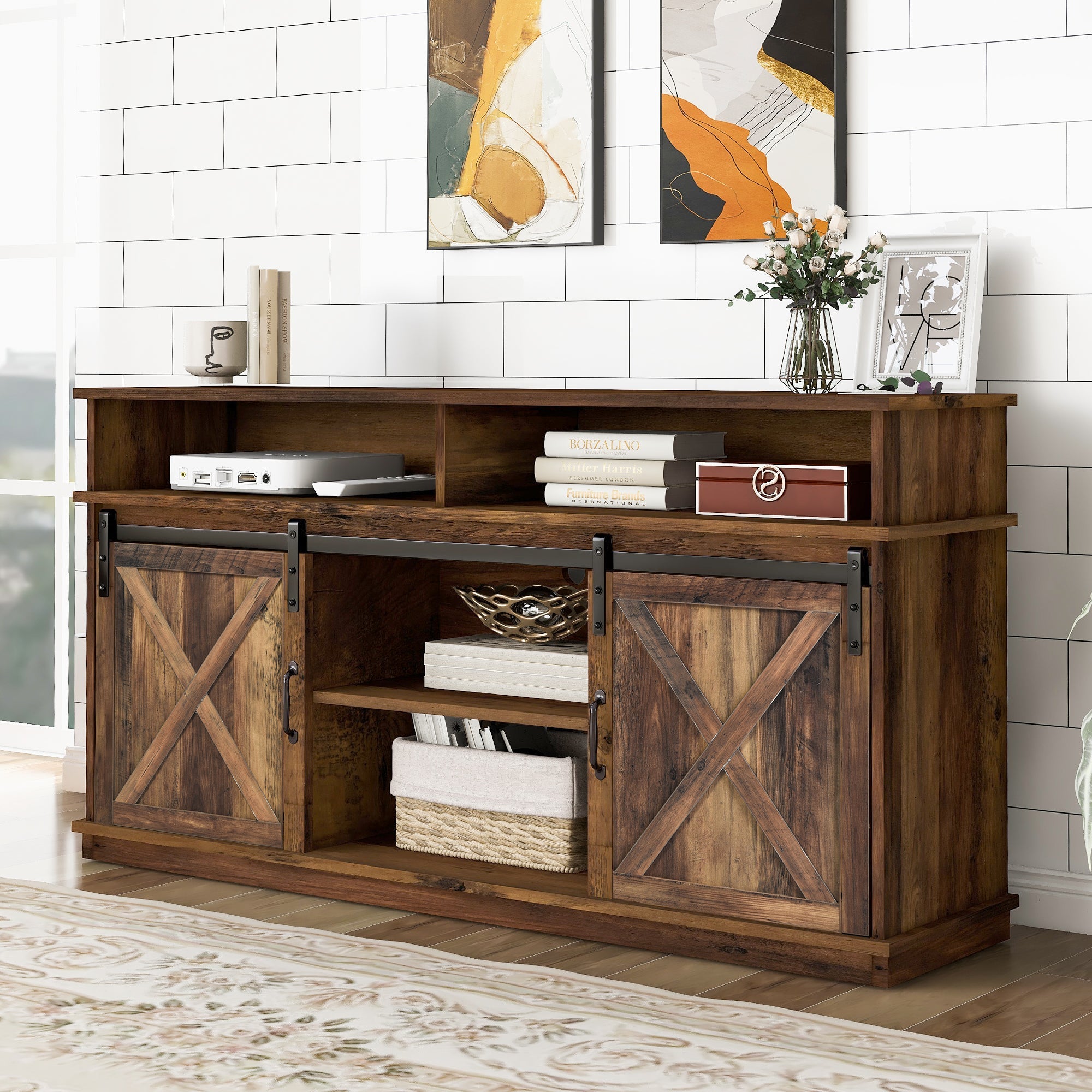 Logidon Large TV Cabinet Brown Adjustable Shelves 148x40x78 cm