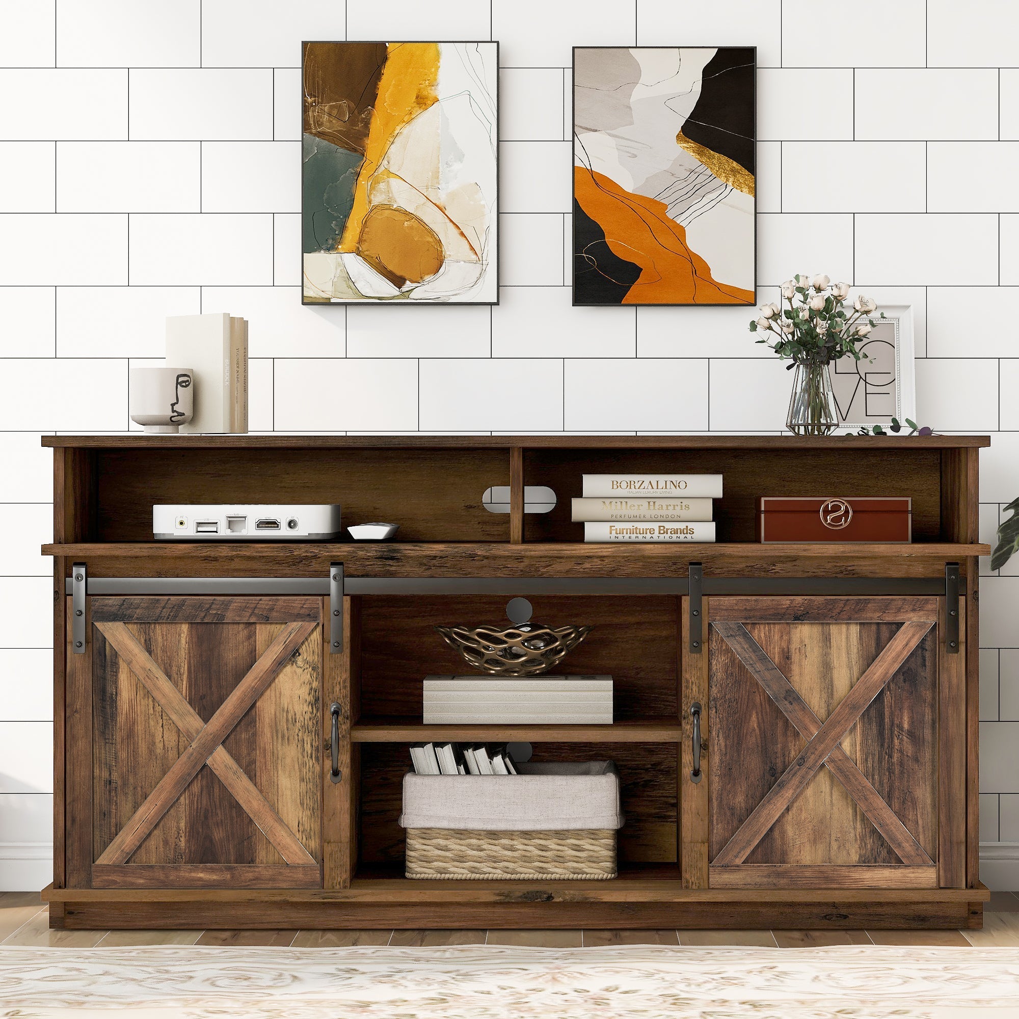 Logidon Large TV Cabinet Brown Adjustable Shelves 148x40x78 cm
