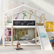 Logidon stapelbed 90x200cm met glijbaan en ladder witbruin