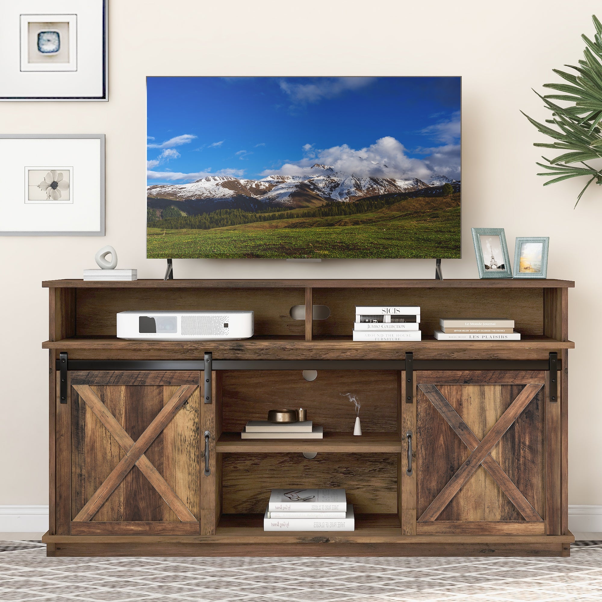 Logidon Large TV Cabinet Brown Adjustable Shelves 148x40x78 cm