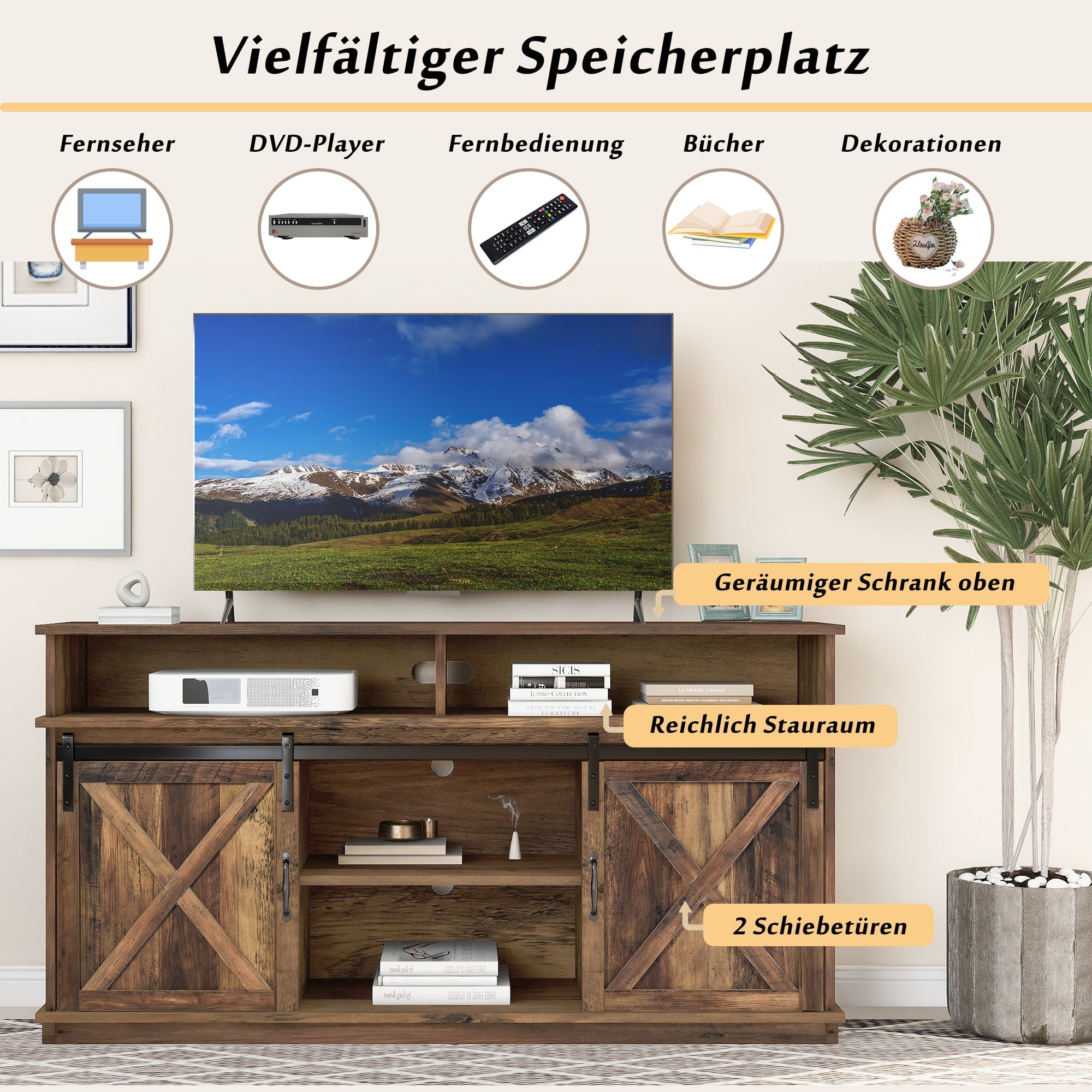 Logidon Large TV Cabinet Brown Adjustable Shelves 148x40x78 cm