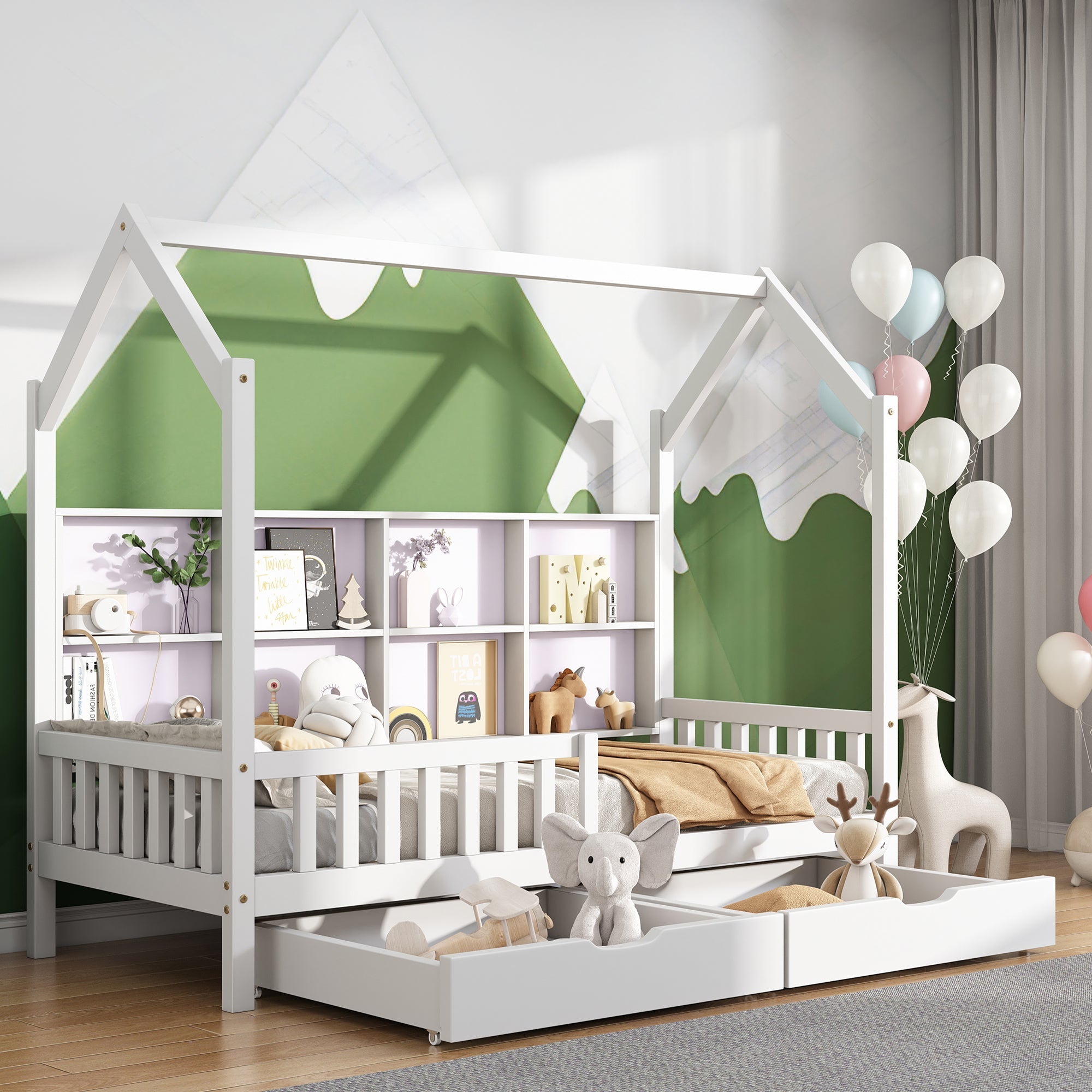 Logidon huisbed 90x200 wit met boekenkast en twee lades