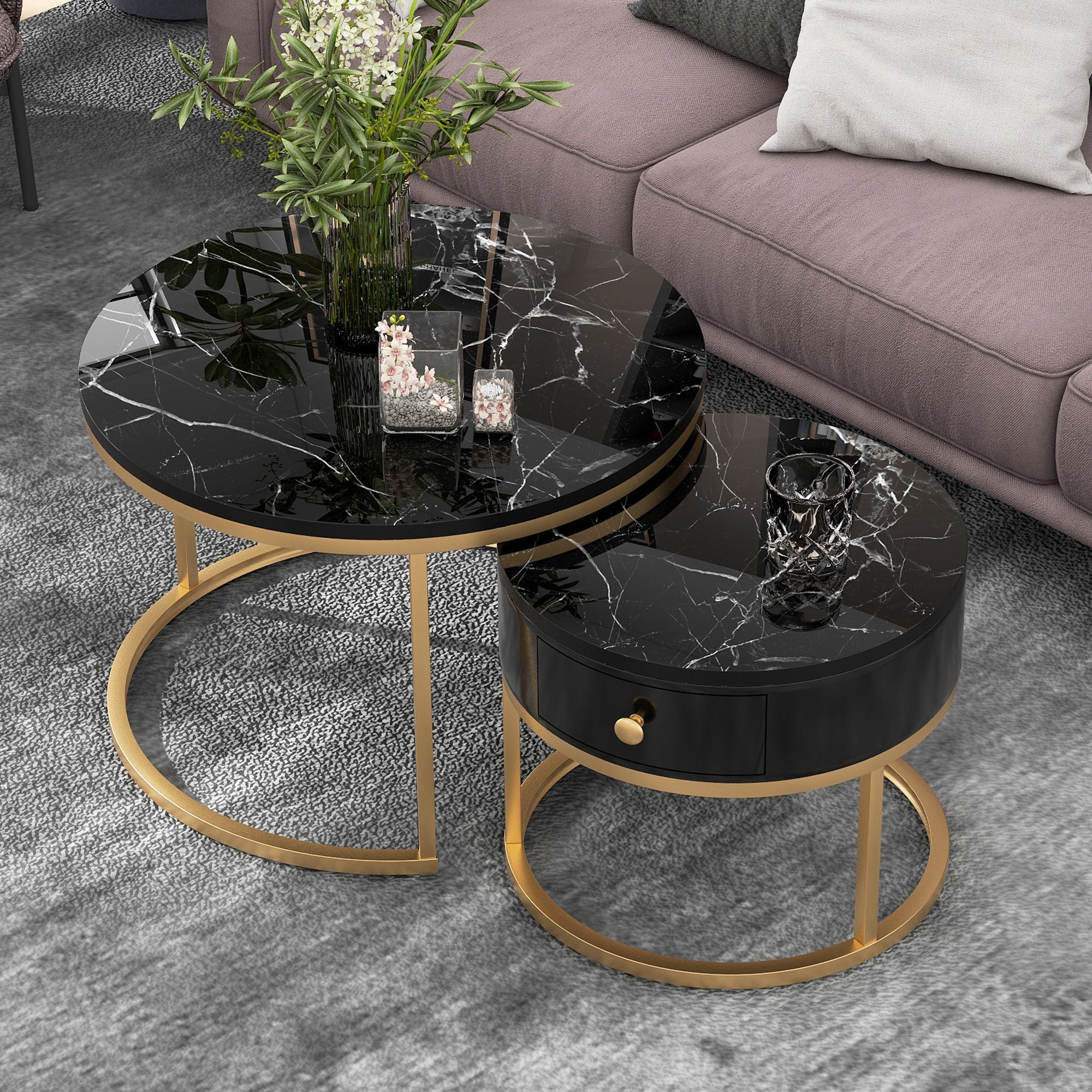 Logidon moderne salontafel met zwart marmerpatroon set van 2