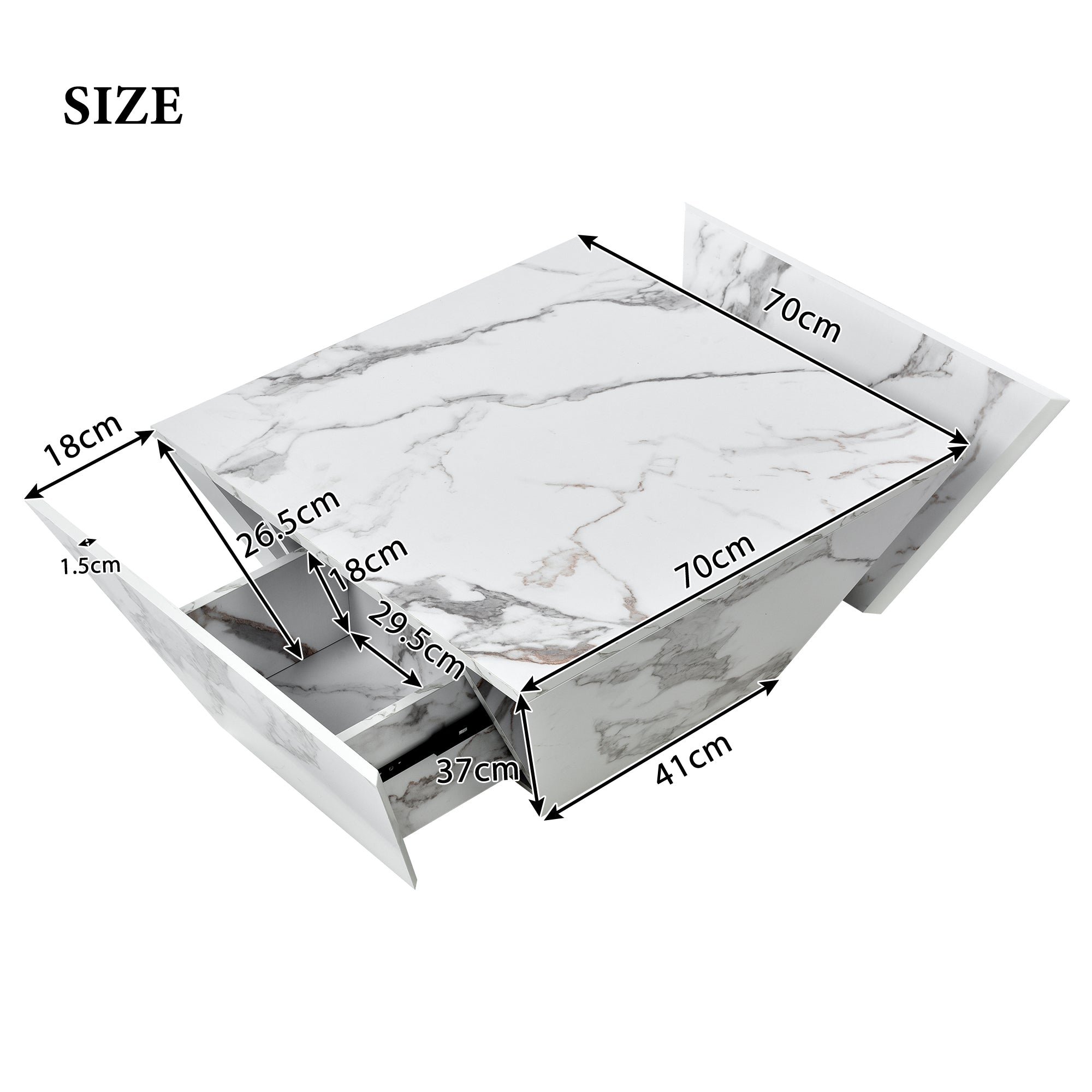 Logidon Moderne Trapezium Drum Salontafel Wit Marmer Fineer 70x70x37 cm