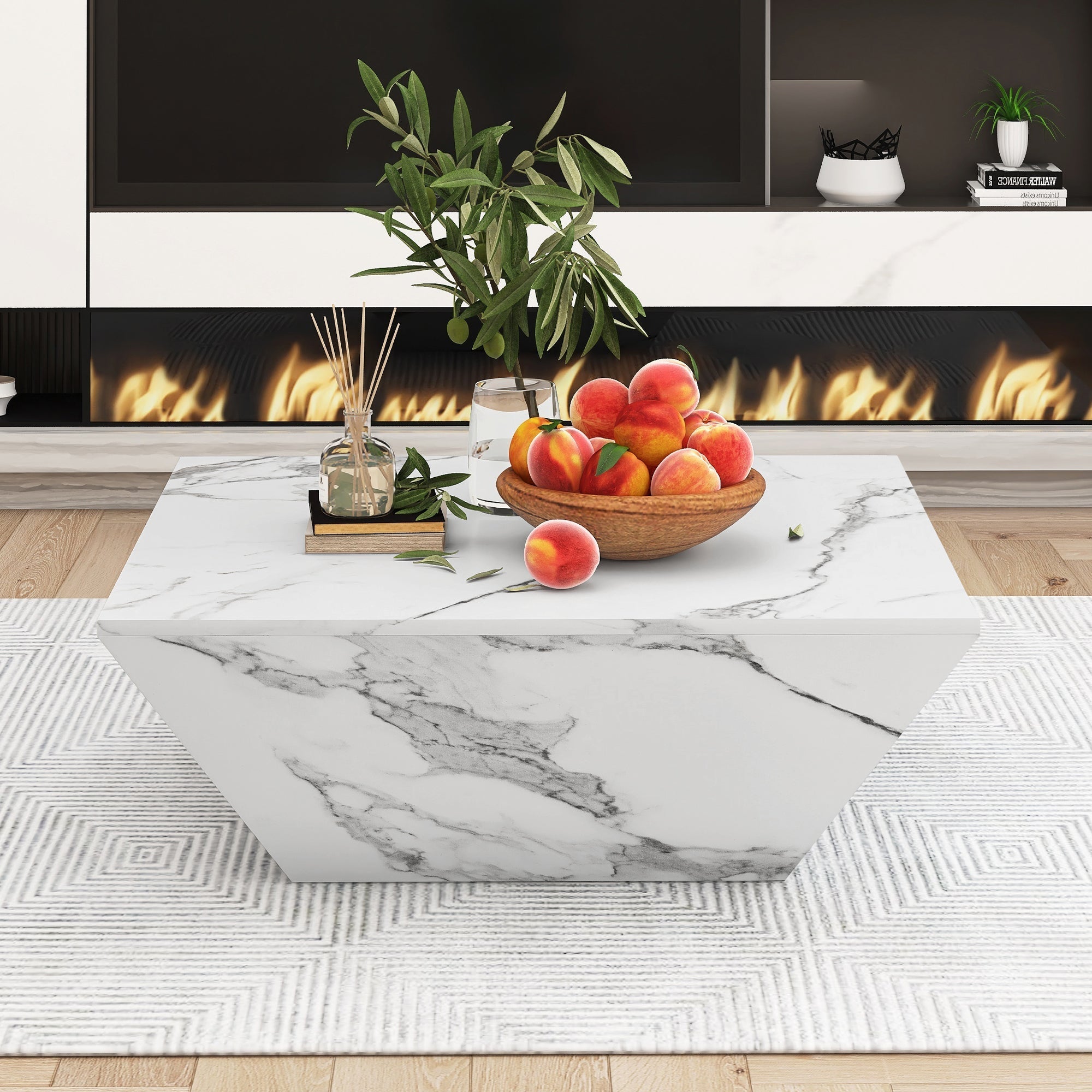 Logidon Moderne Trapezium Drum Salontafel Wit Marmer Fineer 70x70x37 cm