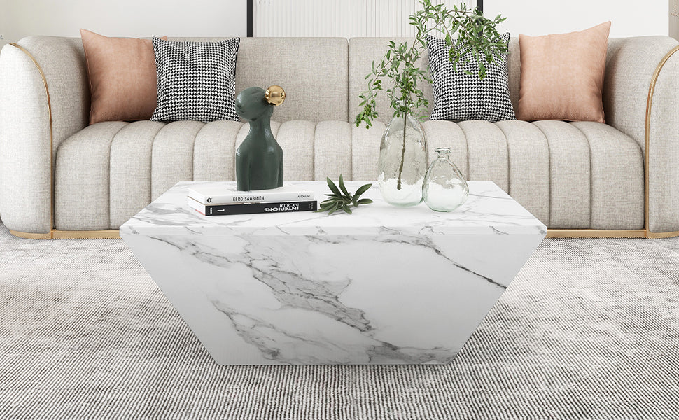 Logidon Moderne Trapezium Drum Salontafel Wit Marmer Fineer 70x70x37 cm