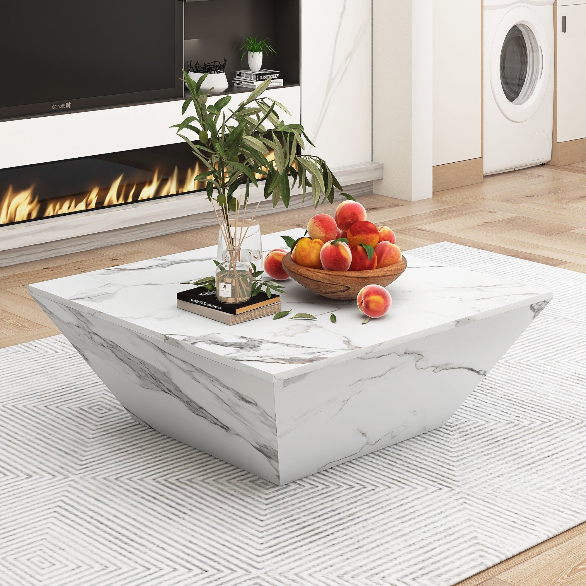 Logidon Moderne Trapezium Drum Salontafel Wit Marmer Fineer 70x70x37 cm