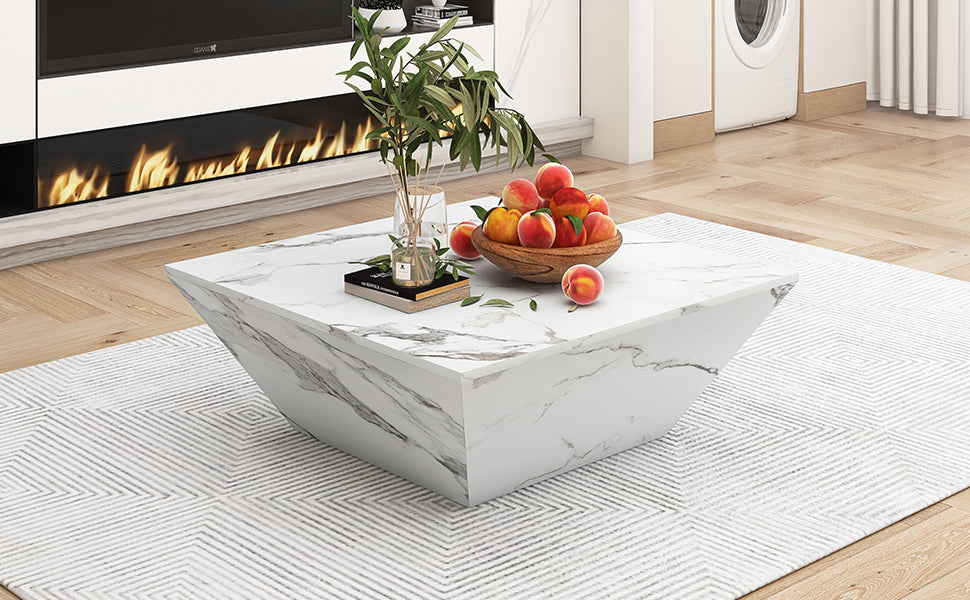 Logidon Moderne Trapezium Drum Salontafel Wit Marmer Fineer 70x70x37 cm
