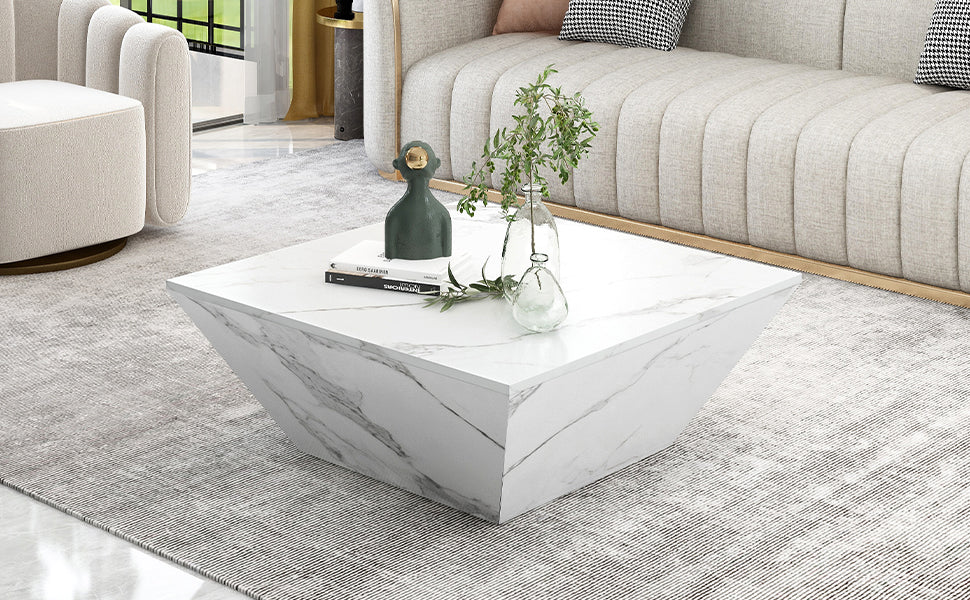Logidon Moderne Trapezium Drum Salontafel Wit Marmer Fineer 70x70x37 cm