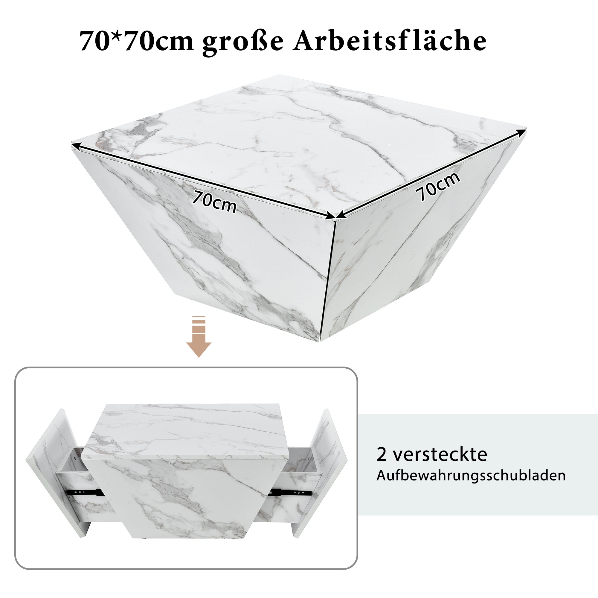 Logidon Moderne Trapezium Drum Salontafel Wit Marmer Fineer 70x70x37 cm