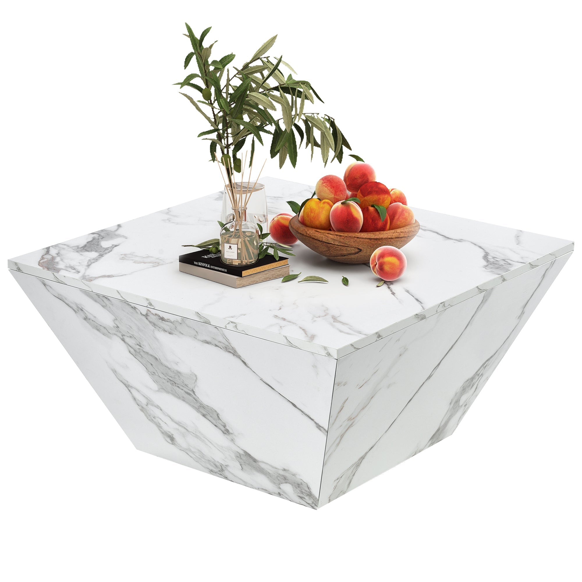 Logidon Moderne Trapezium Drum Salontafel Wit Marmer Fineer 70x70x37 cm