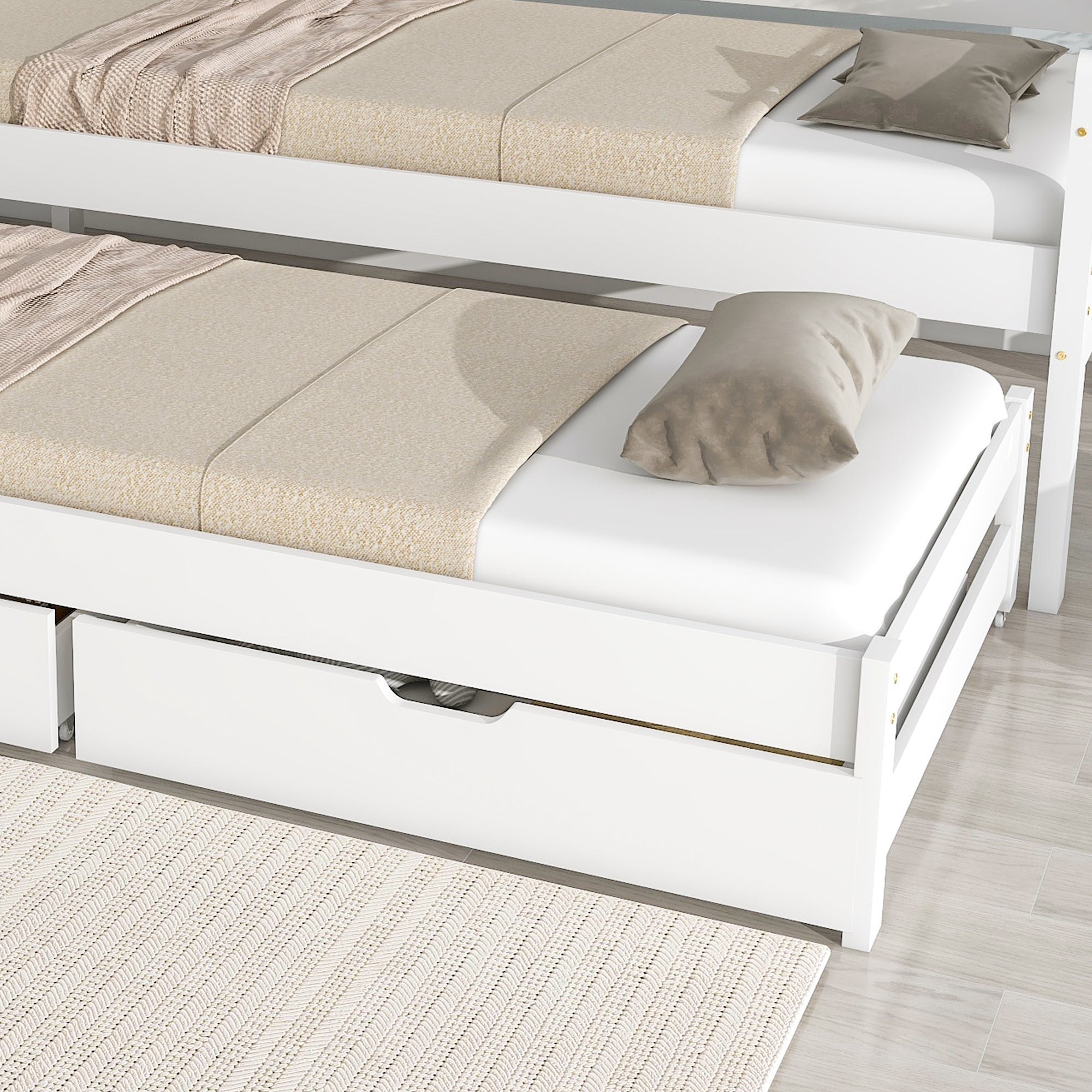 Logidon Daybed Wit Schuifbed met Wielen 2 Laden 200x90/190x90
