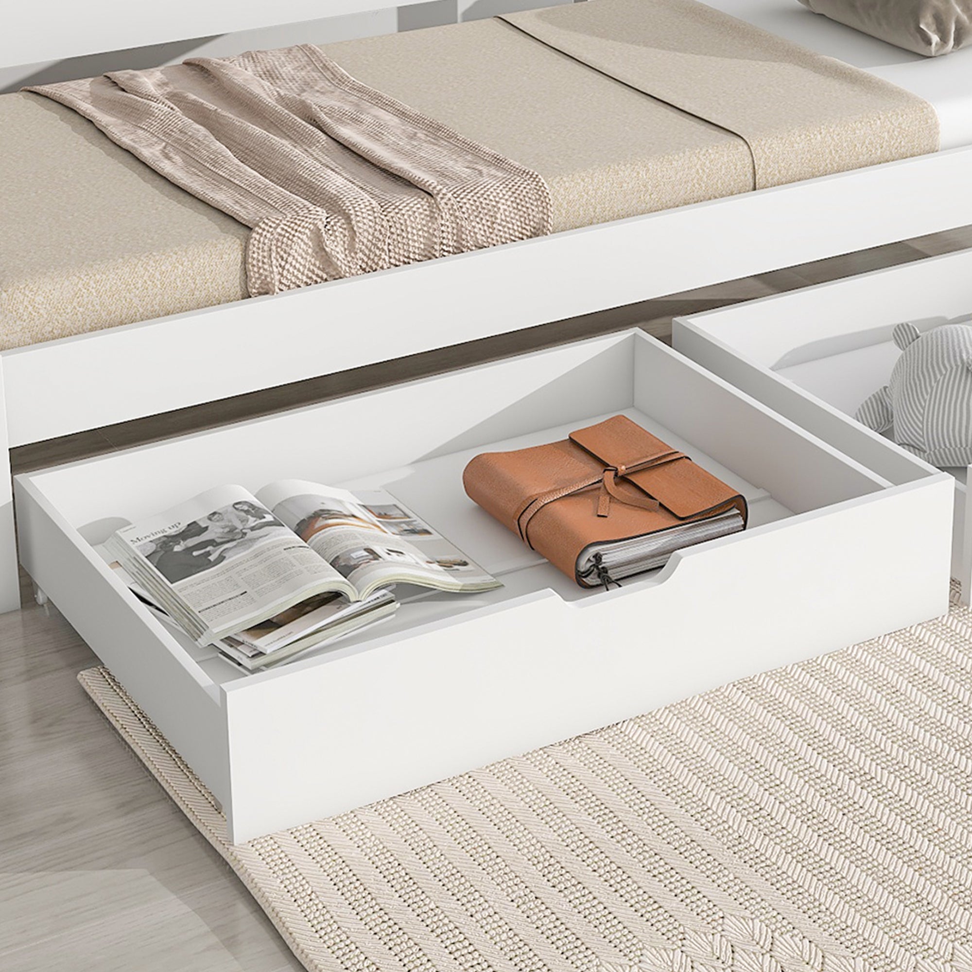 Logidon Daybed Wit Schuifbed met Wielen 2 Laden 200x90/190x90
