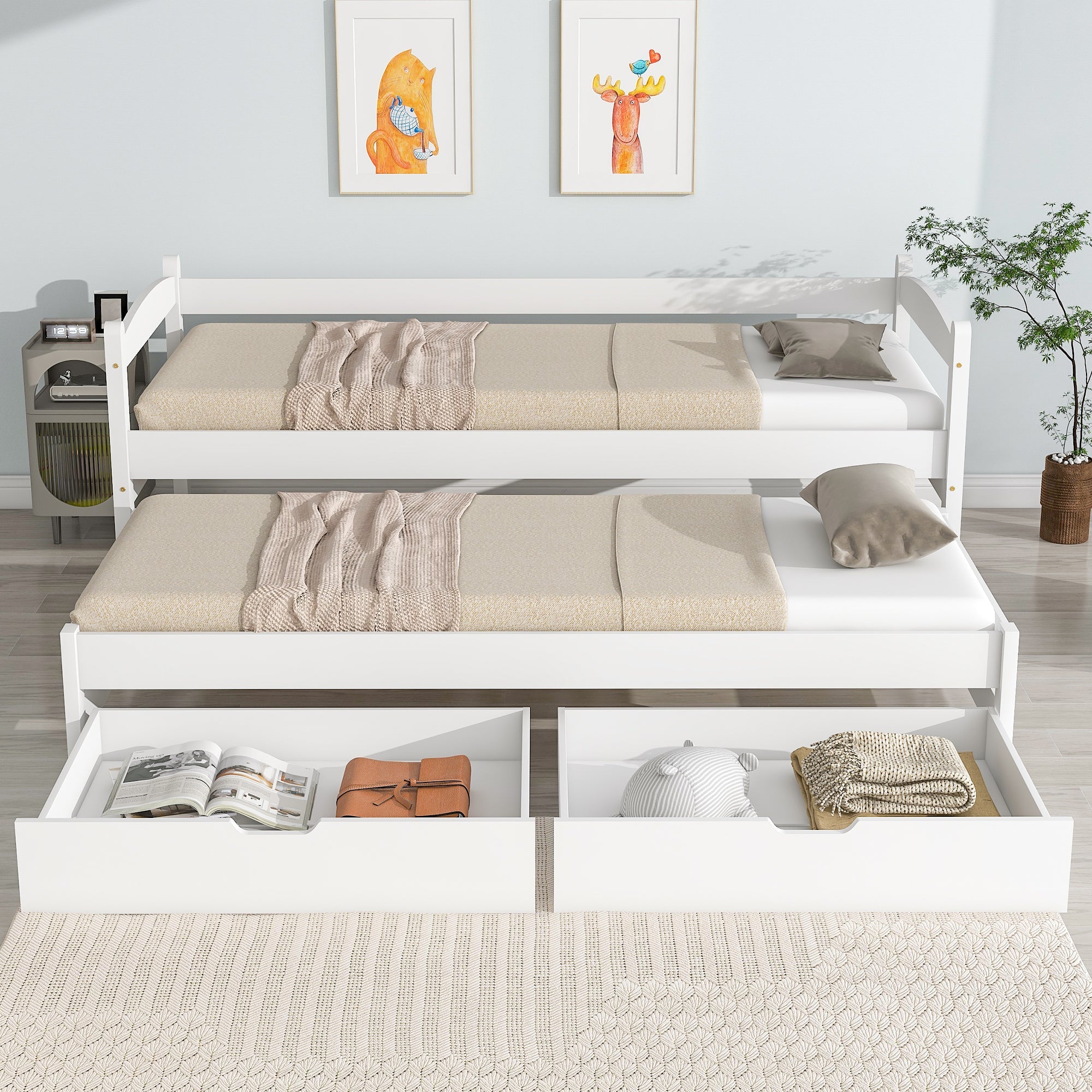 Logidon Daybed Wit Schuifbed met Wielen 2 Laden 200x90/190x90