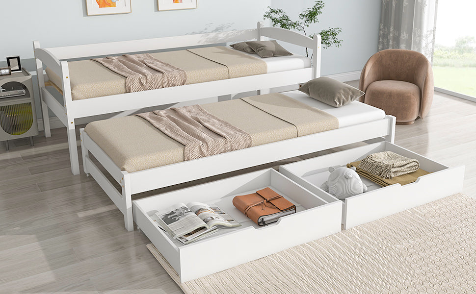 Logidon Daybed Wit Schuifbed met Wielen 2 Laden 200x90/190x90
