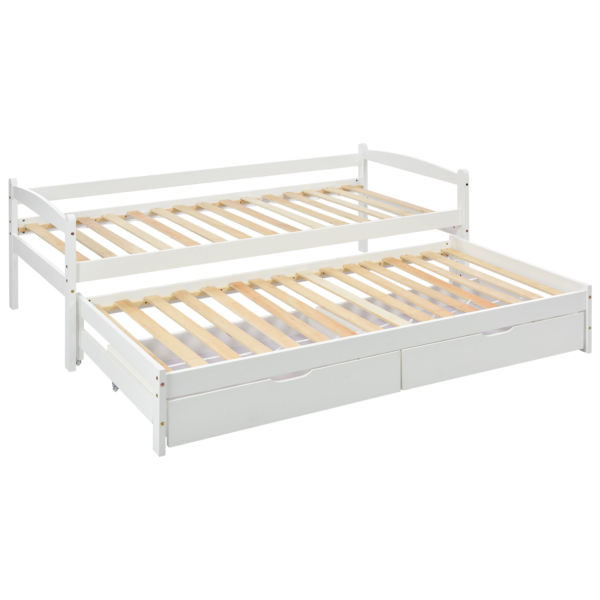 Logidon Daybed Wit Schuifbed met Wielen 2 Laden 200x90/190x90