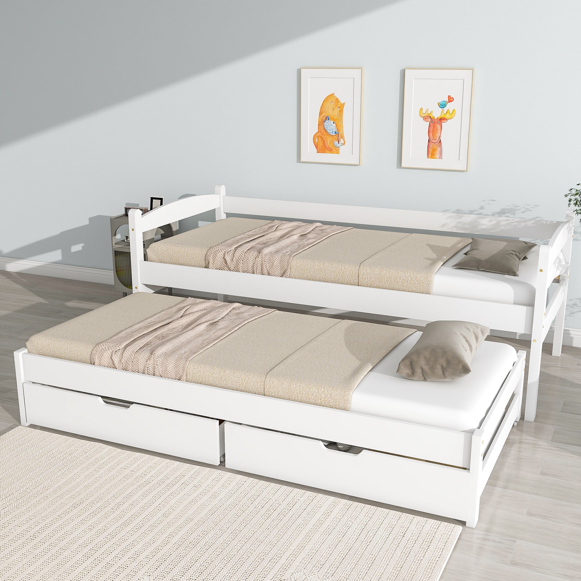 Logidon Daybed Wit Schuifbed met Wielen 2 Laden 200x90/190x90
