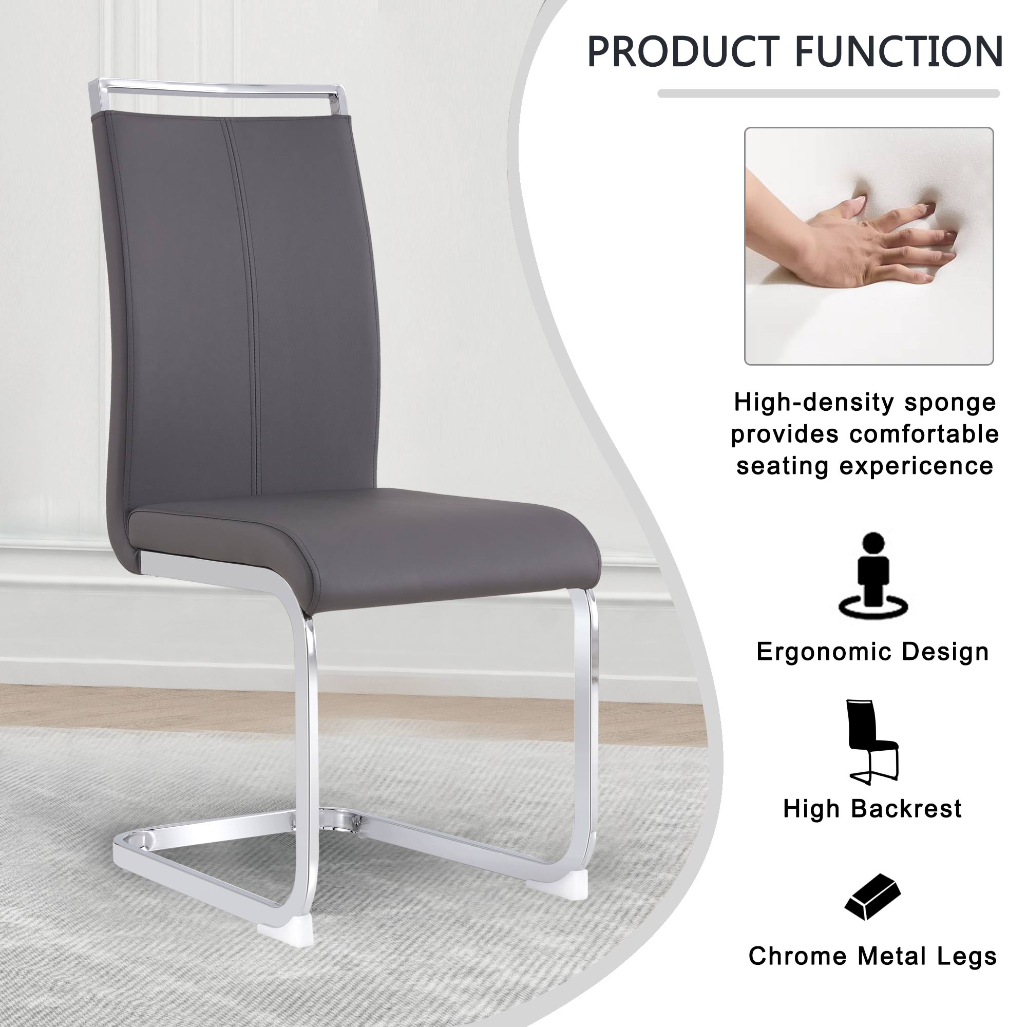 Logidon cantilever chairs set of 4 gray faux leather chrome frame